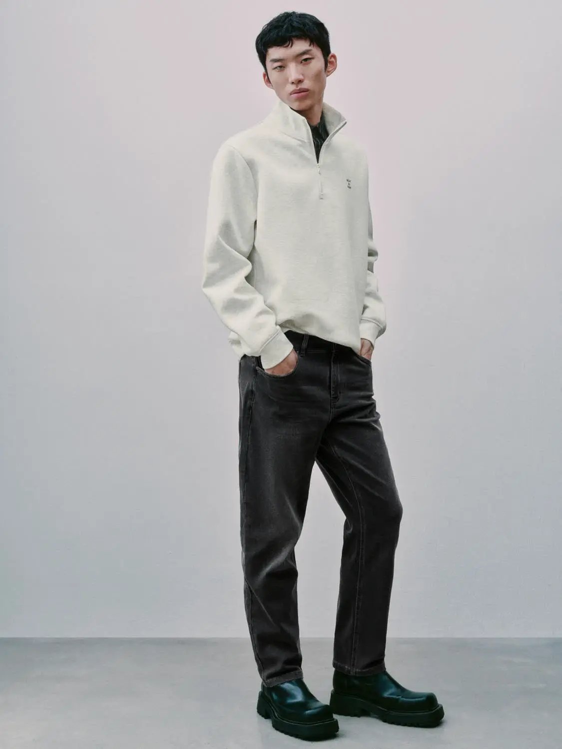 Half-Zip Long Sleeve Cotton Blend Sweatshirt