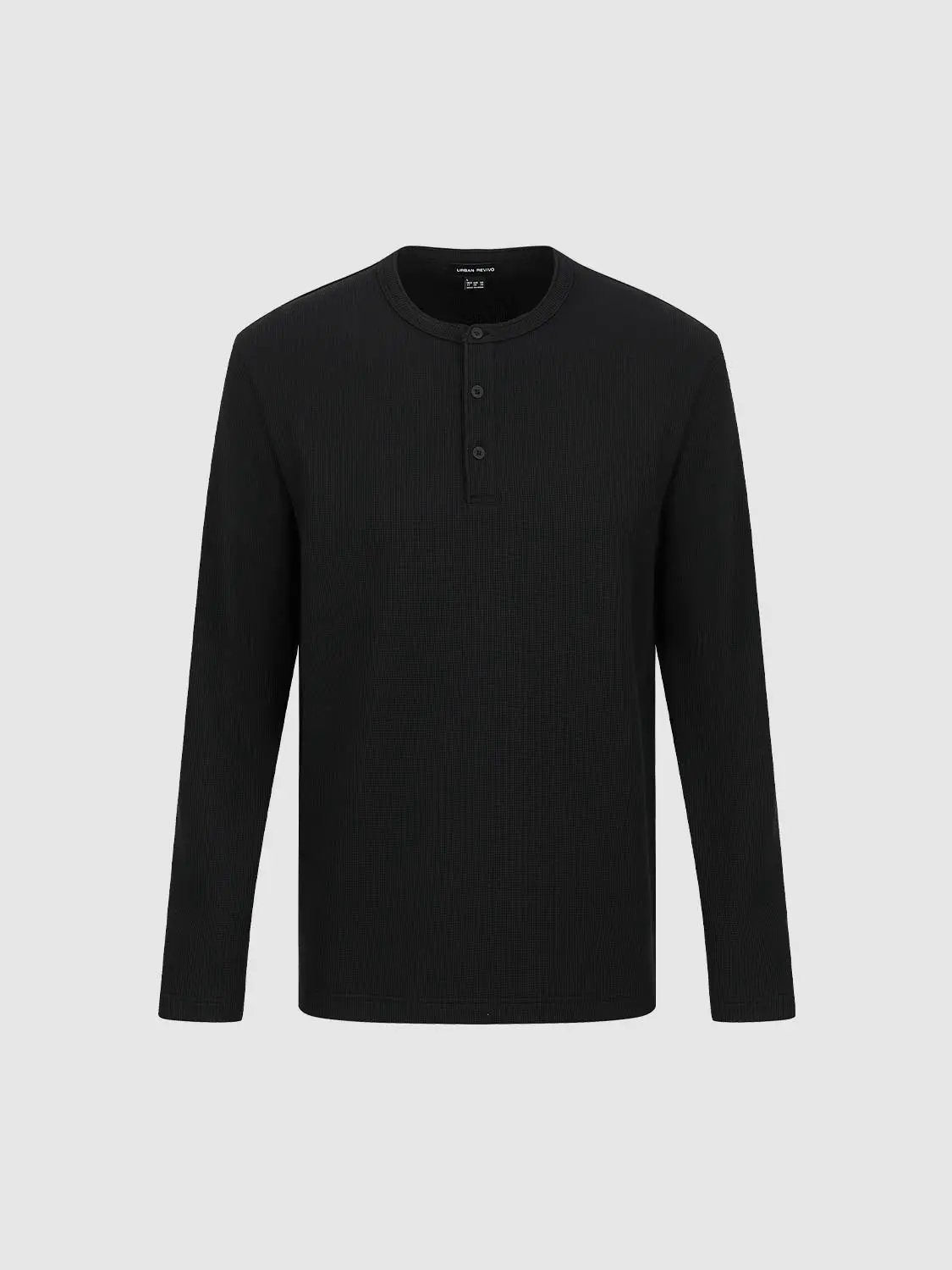Ribbed Button Placket Long Sleeve Cotton Blend T-Shirt