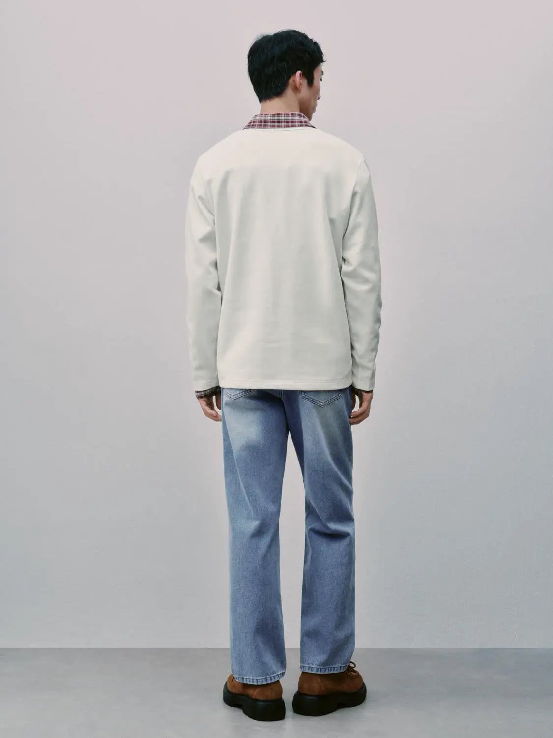 Ribbed Button Placket Long Sleeve Cotton Blend T-Shirt