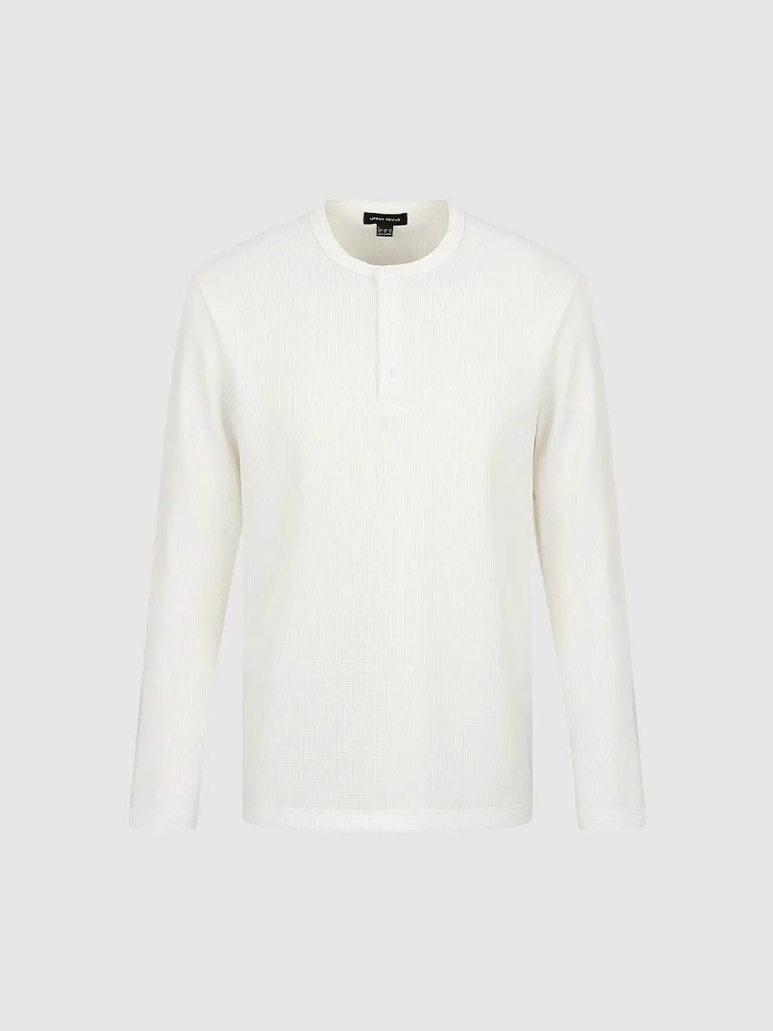 Ribbed Button Placket Long Sleeve Cotton Blend T-Shirt