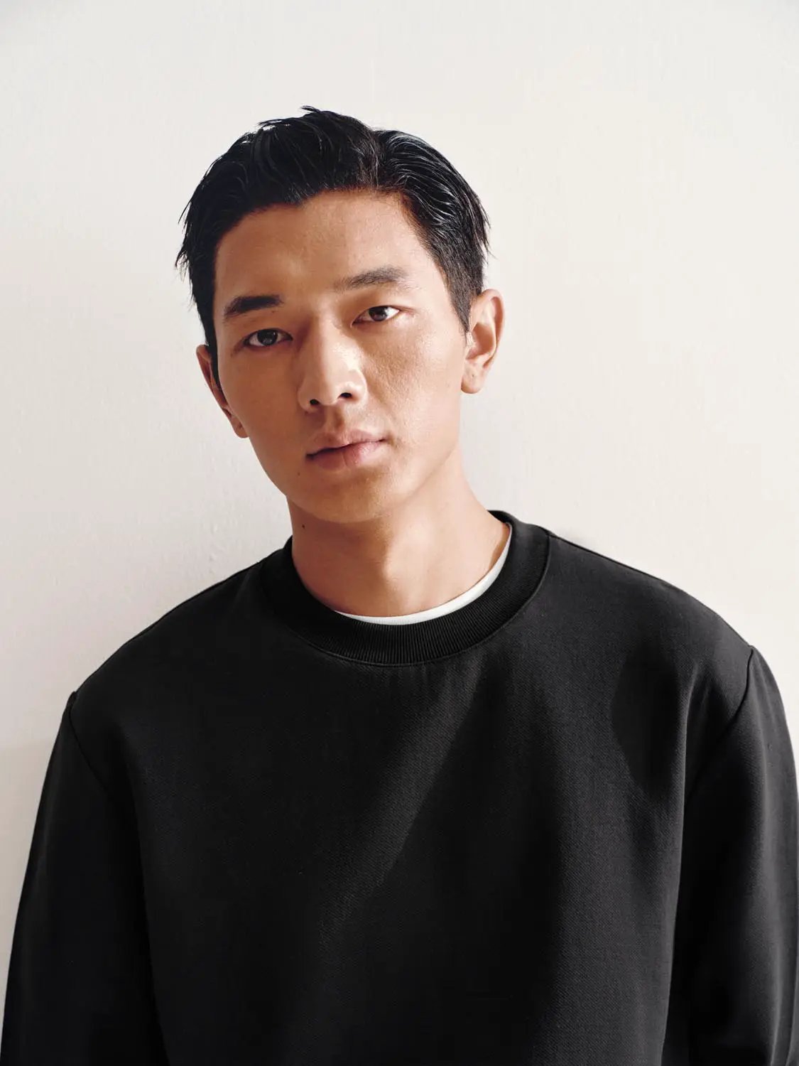 Ribbed Long Sleeve Crew Neck Cotton Blend Sweatshirt