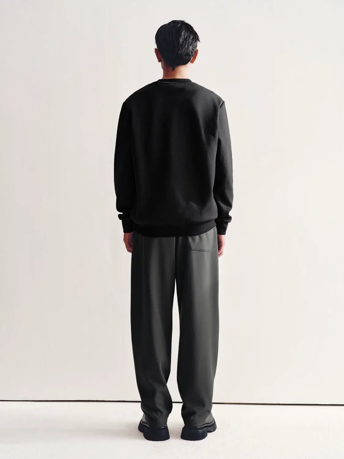 Ribbed Long Sleeve Crew Neck Cotton Blend Sweatshirt