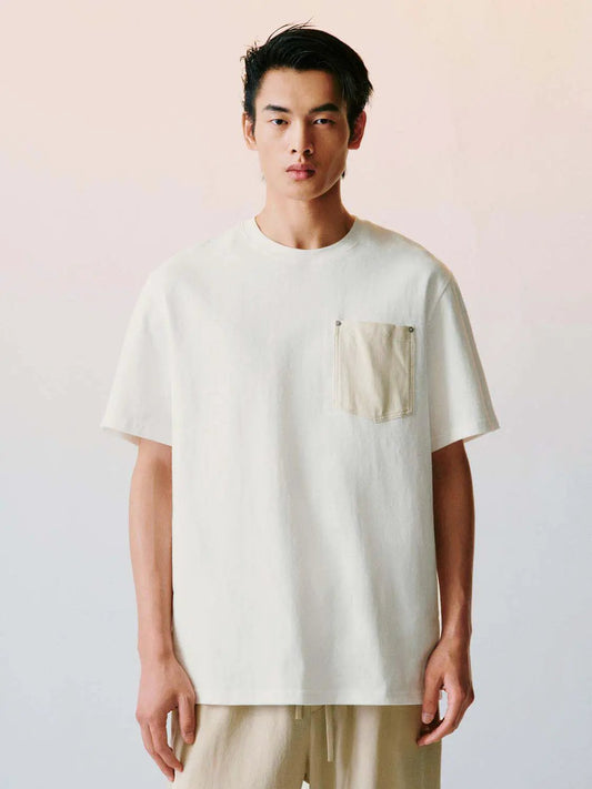Round Neck Pocket Loose Fit Cotton Short Sleeve T-Shirt