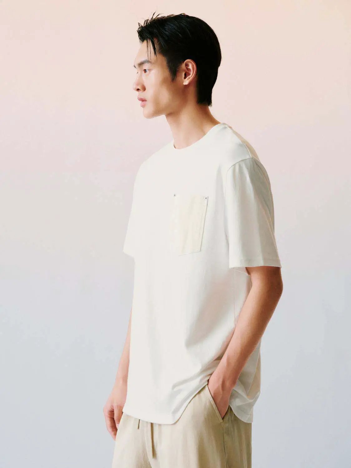 Round Neck Pocket Loose Fit Cotton Short Sleeve T-Shirt