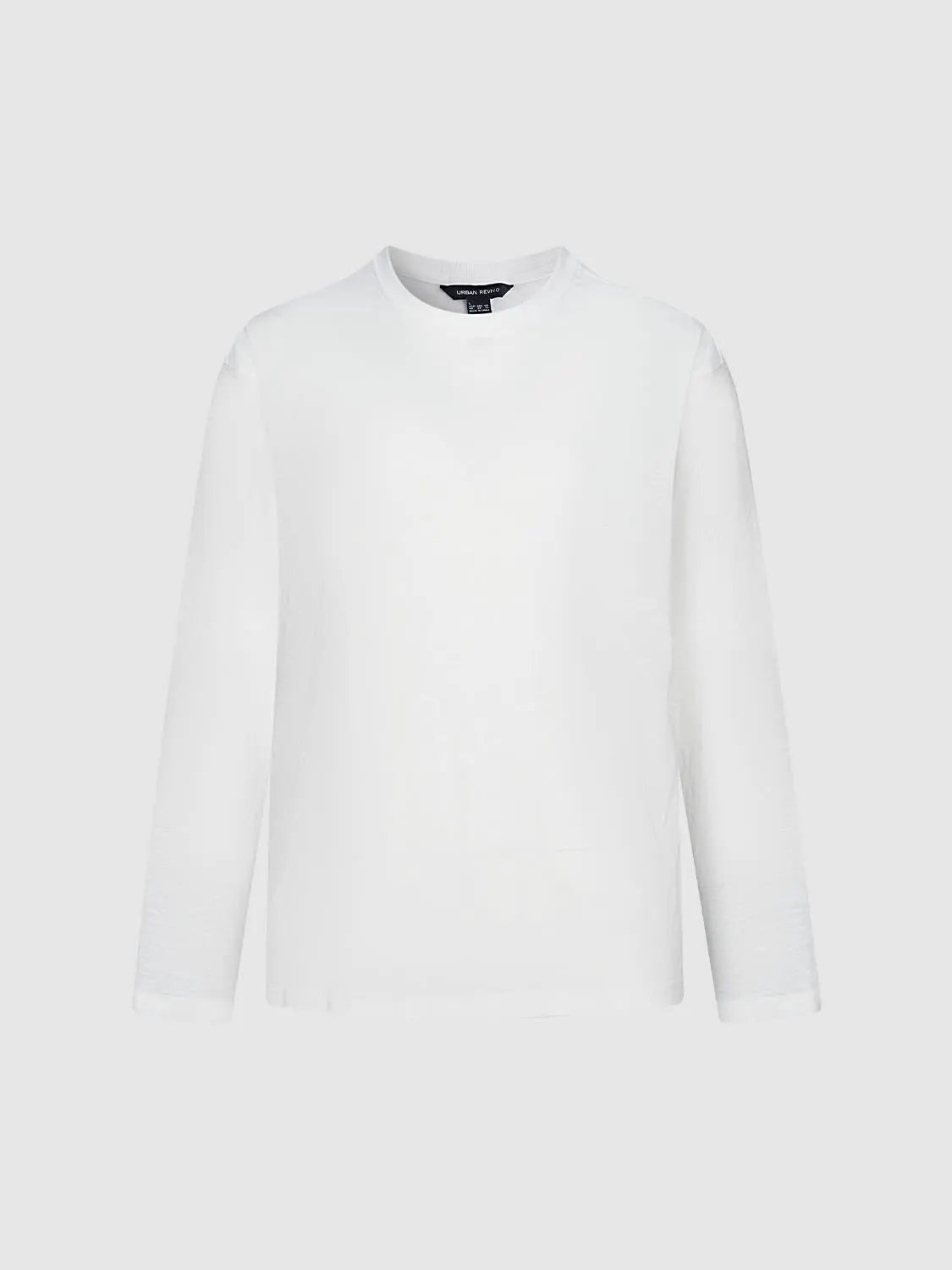 Solid Crew Neck Long Sleeve Cotton Blend T-Shirt