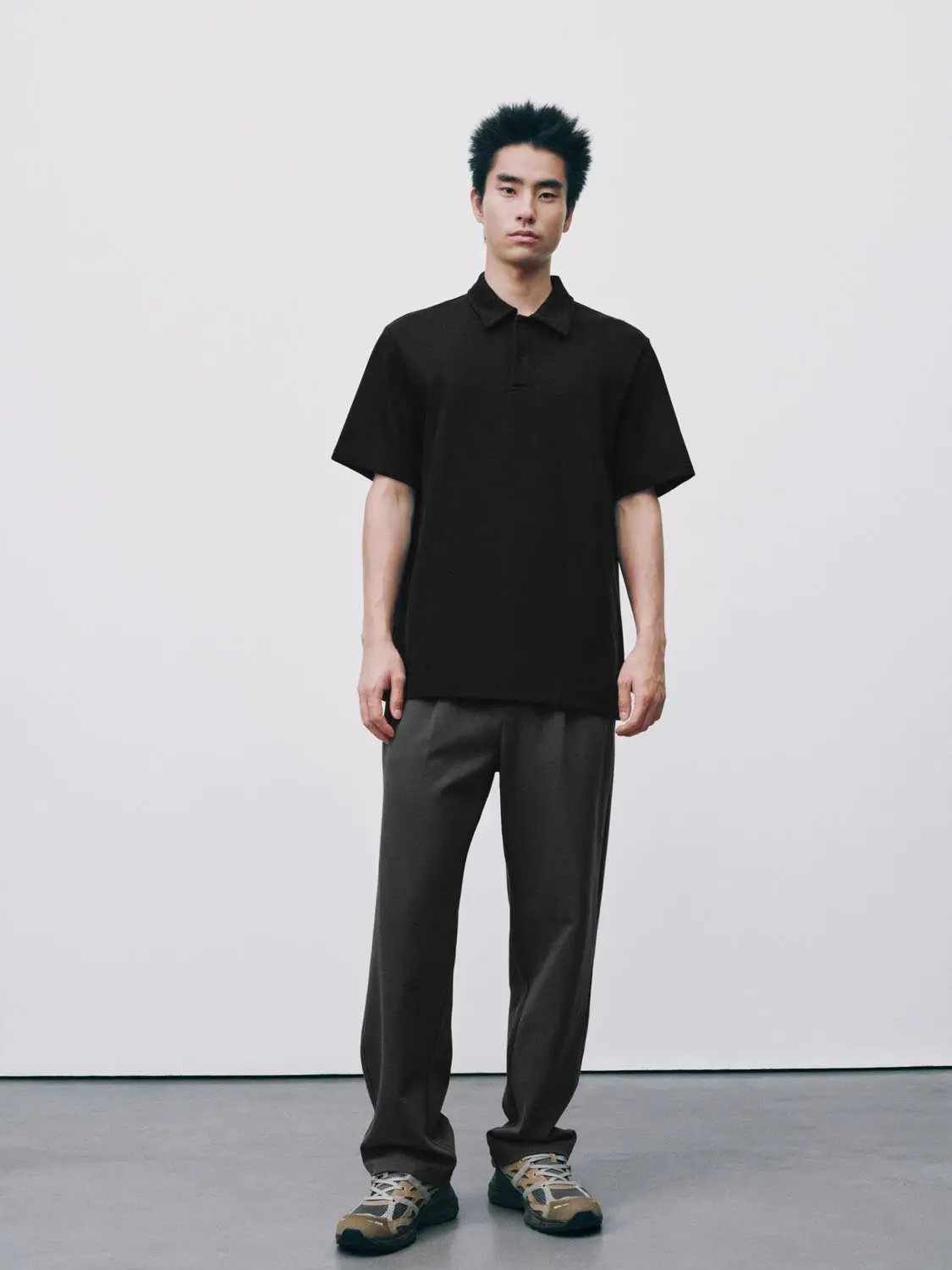 Textured Brushed Polo Cotton Blend Shirt