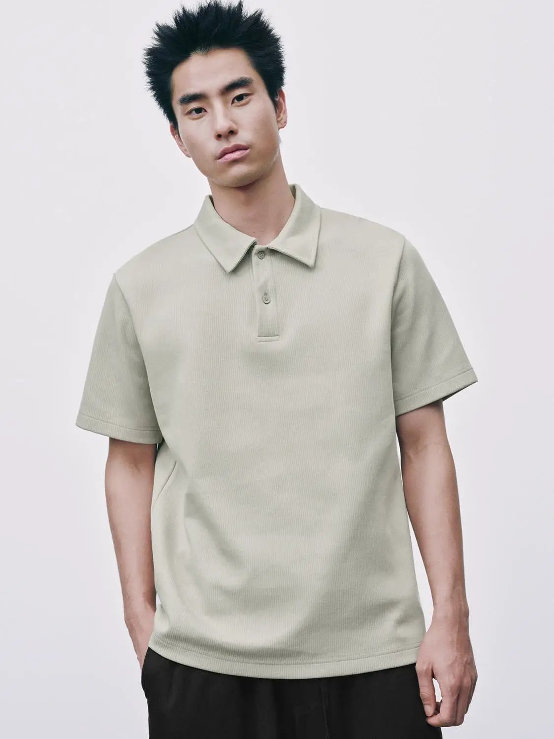 Textured Brushed Polo Cotton Blend Shirt