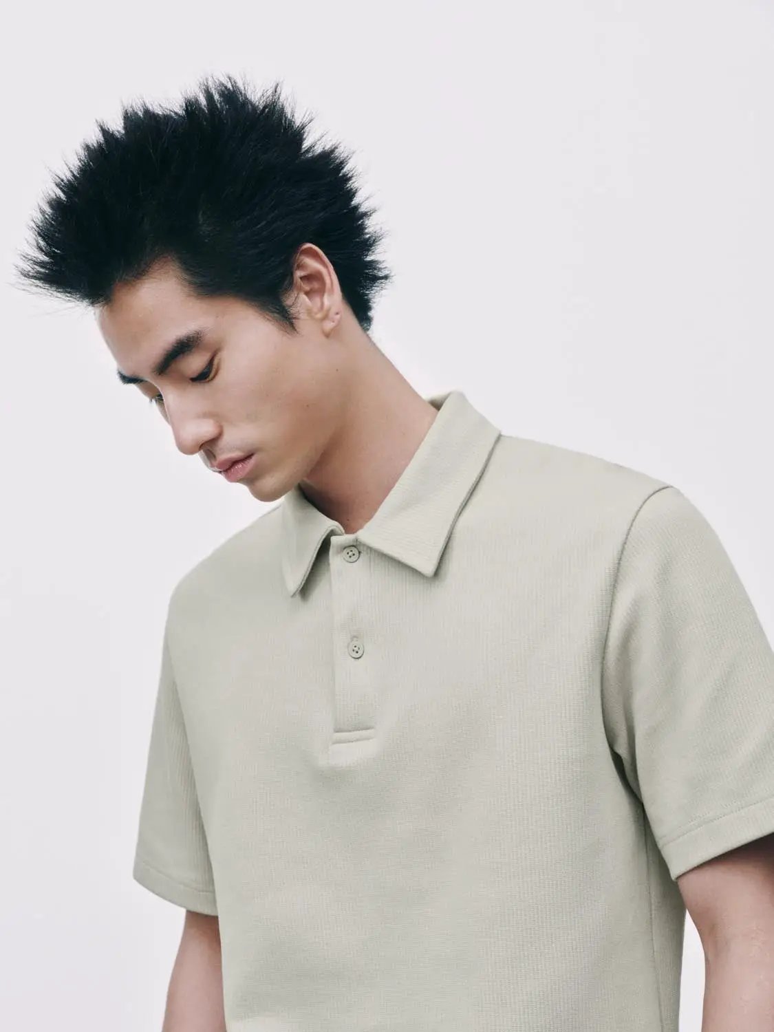 Textured Brushed Polo Cotton Blend Shirt