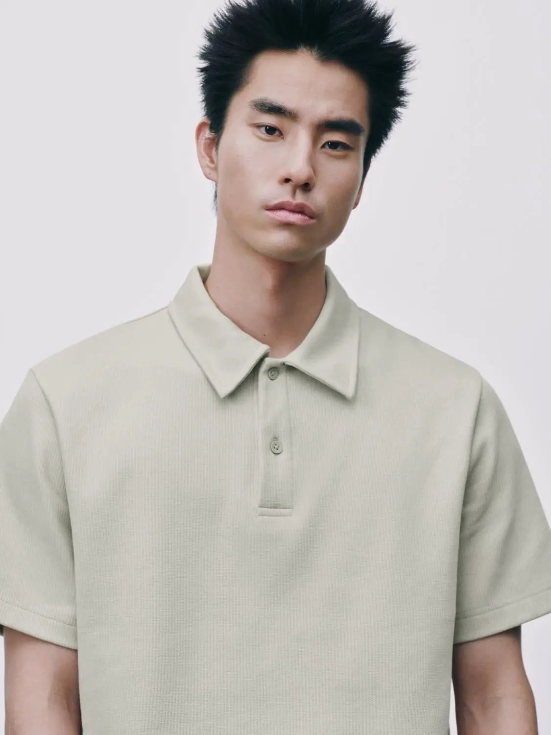 Textured Brushed Polo Cotton Blend Shirt