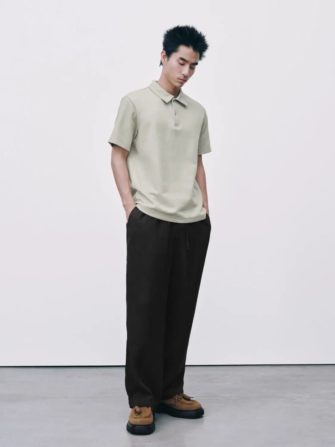 Textured Brushed Polo Cotton Blend Shirt