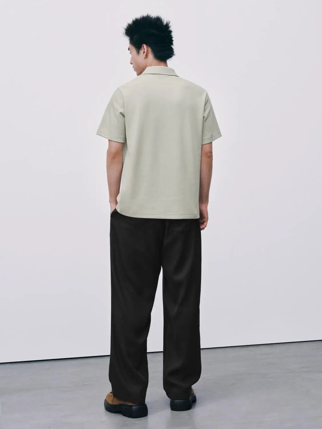 Textured Brushed Polo Cotton Blend Shirt