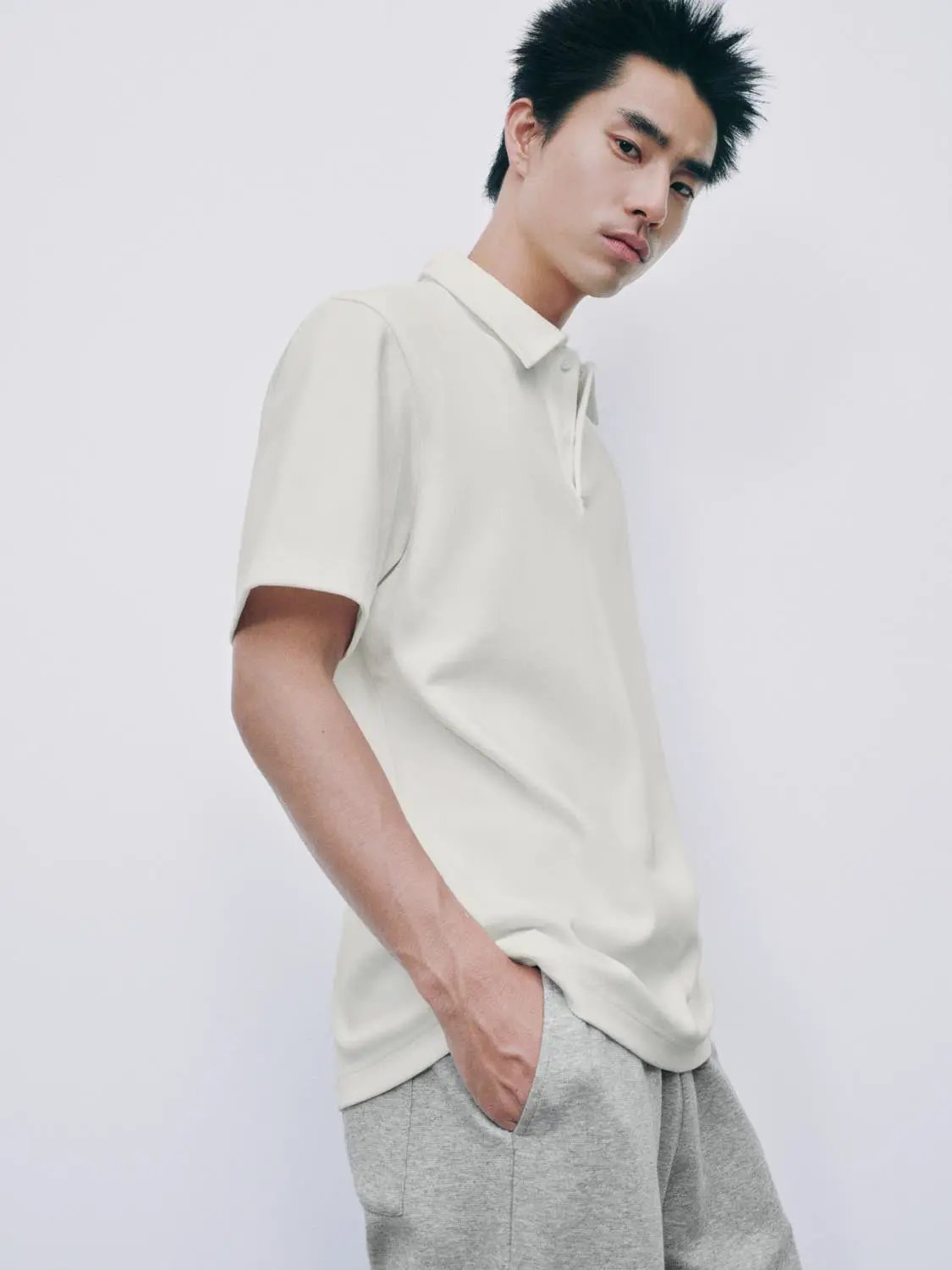 Textured Brushed Polo Cotton Blend Shirt