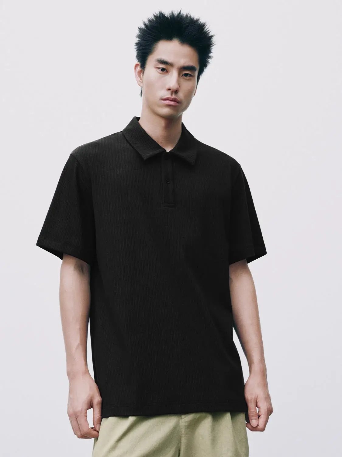 Ribbed Cotton Modal Polo Shirt