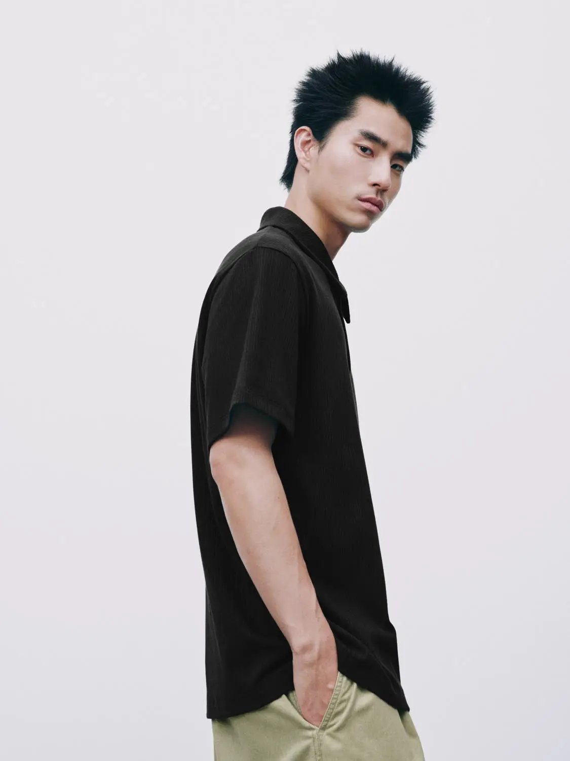 Ribbed Cotton Modal Polo Shirt