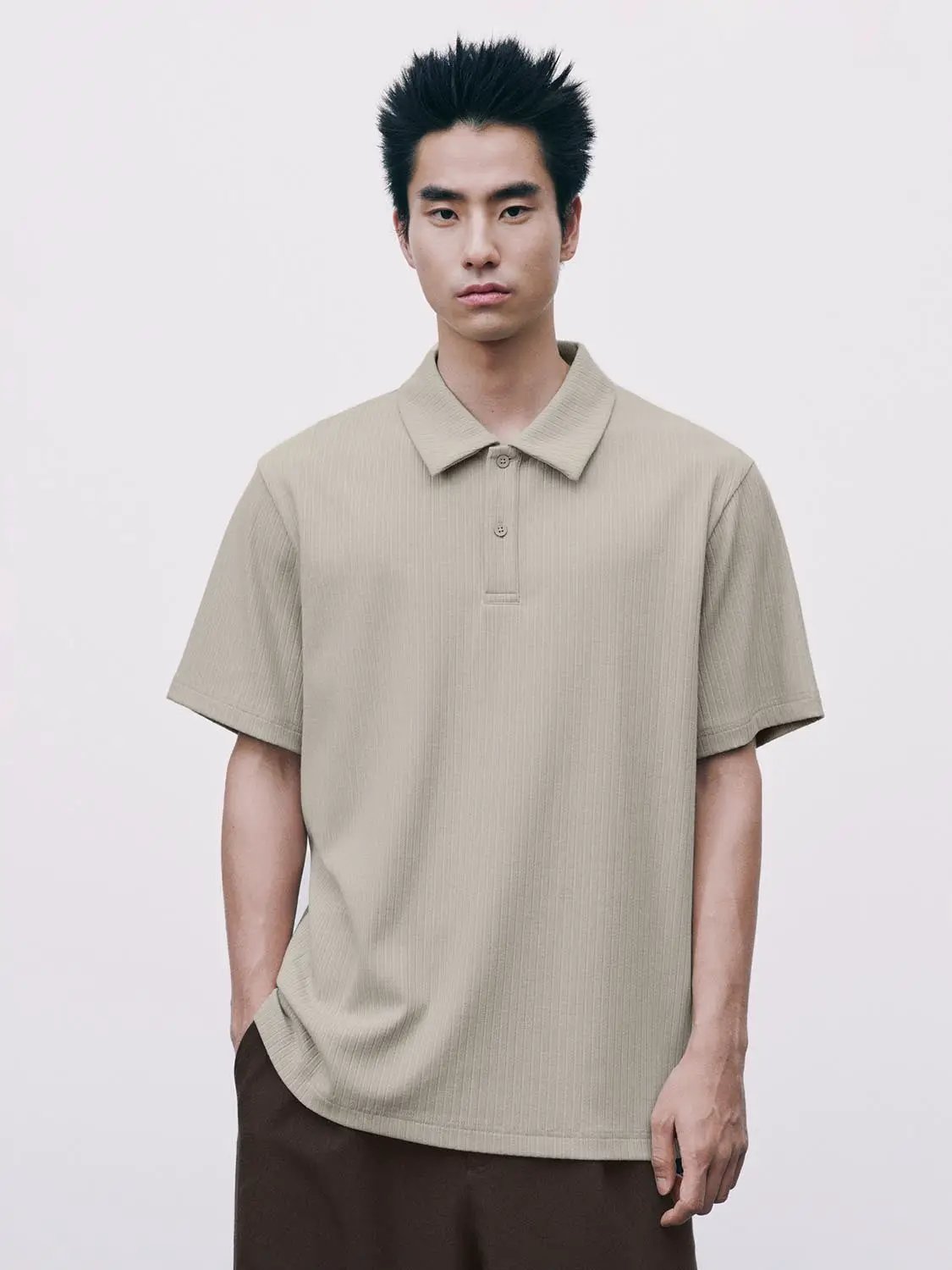 Ribbed Cotton Modal Polo Shirt