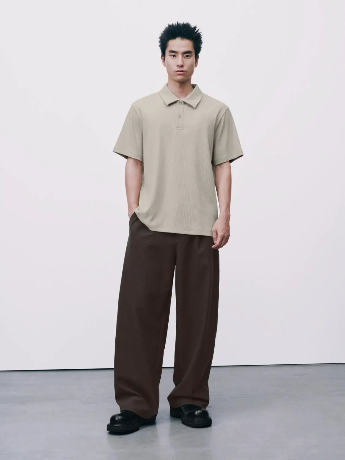 Ribbed Cotton Modal Polo Shirt