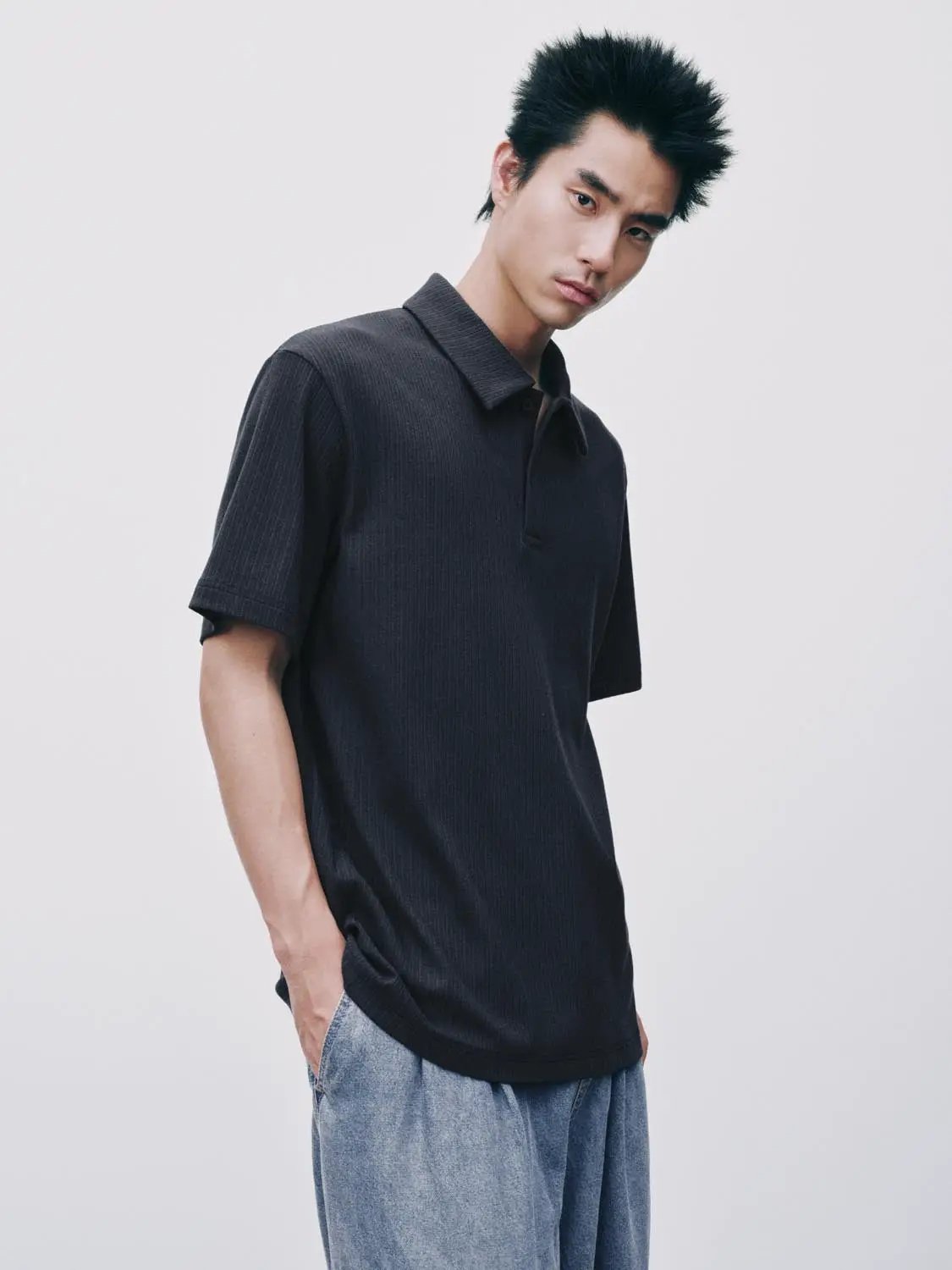 Ribbed Cotton Modal Polo Shirt