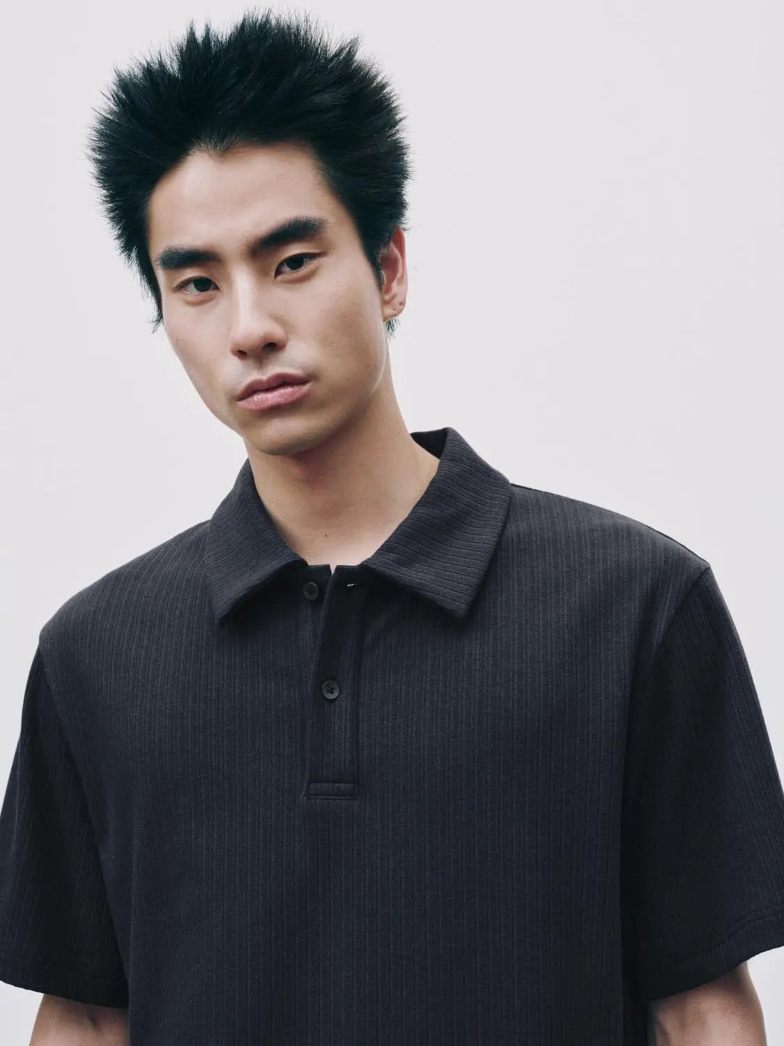 Ribbed Cotton Modal Polo Shirt