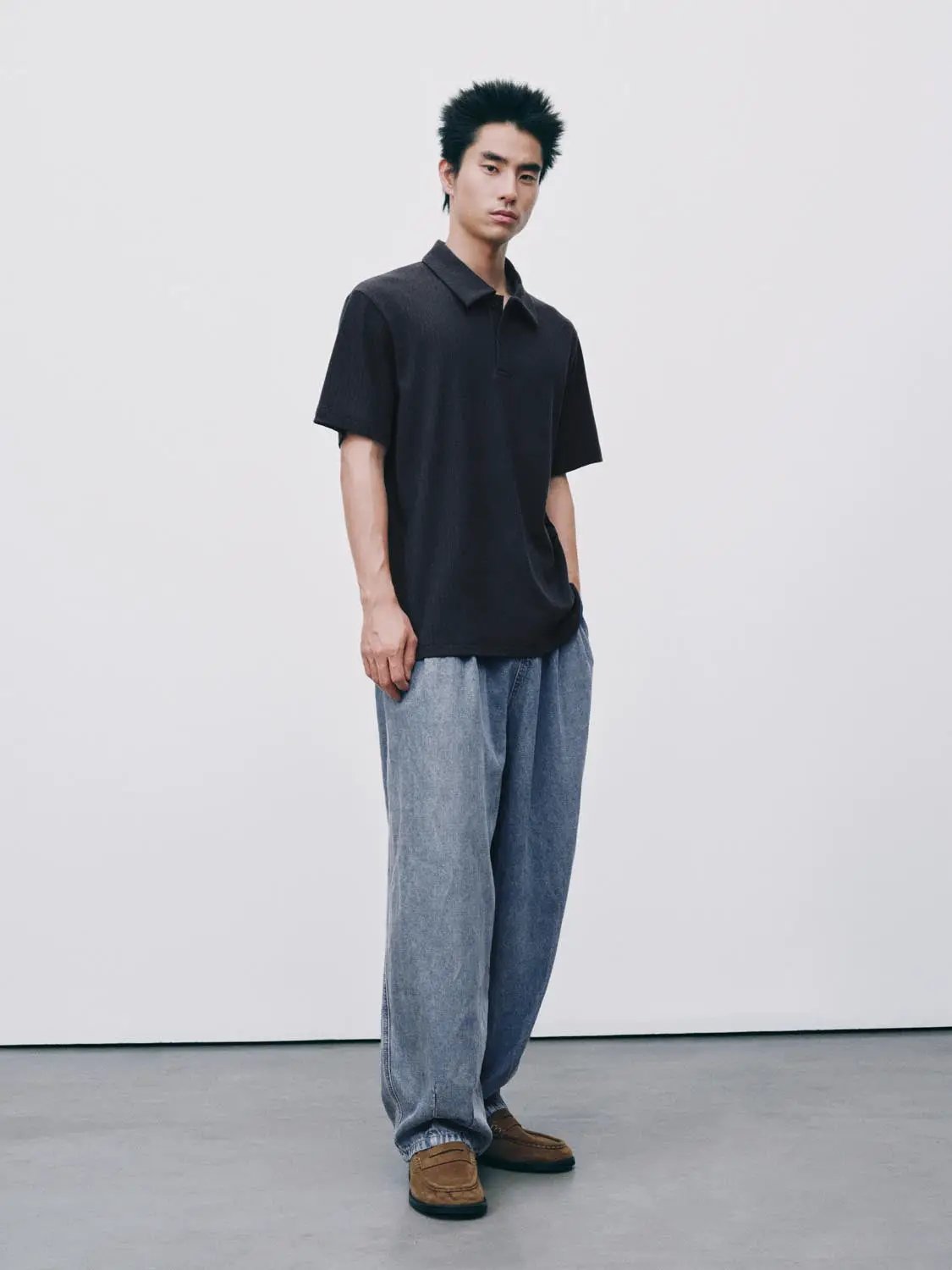 Ribbed Cotton Modal Polo Shirt
