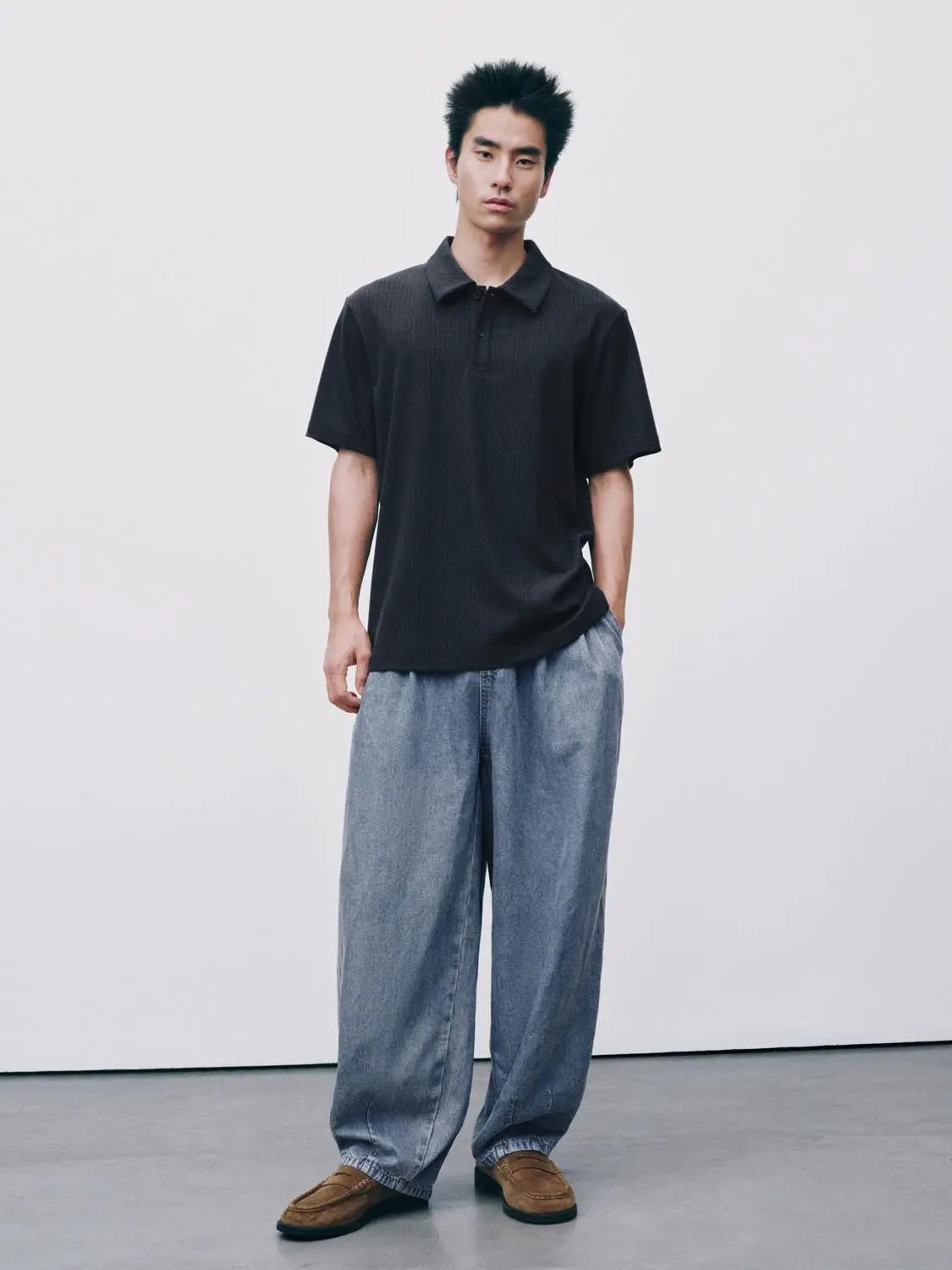 Ribbed Cotton Modal Polo Shirt