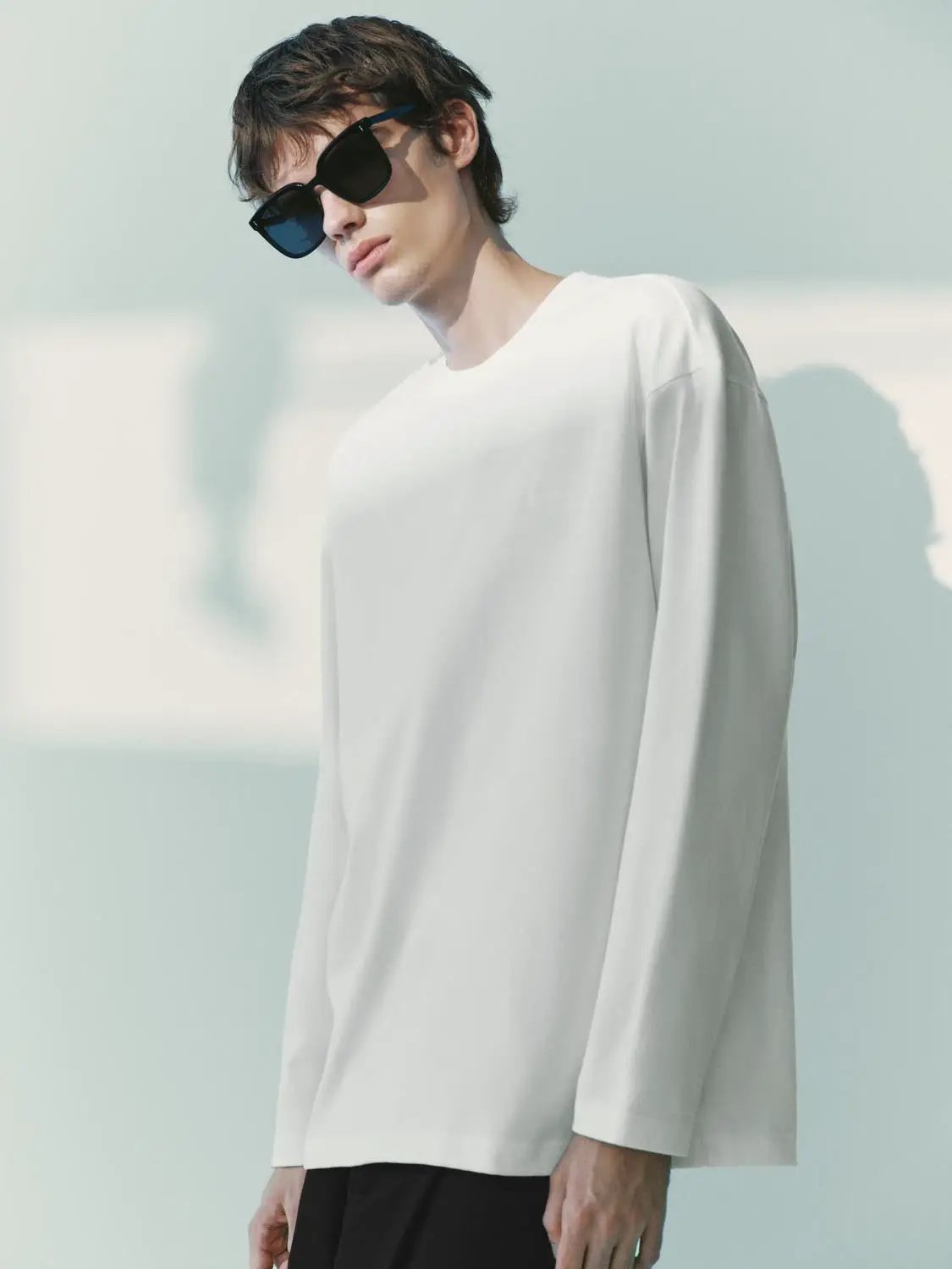 Striped Shawl Draped Cotton Long Sleeve Top