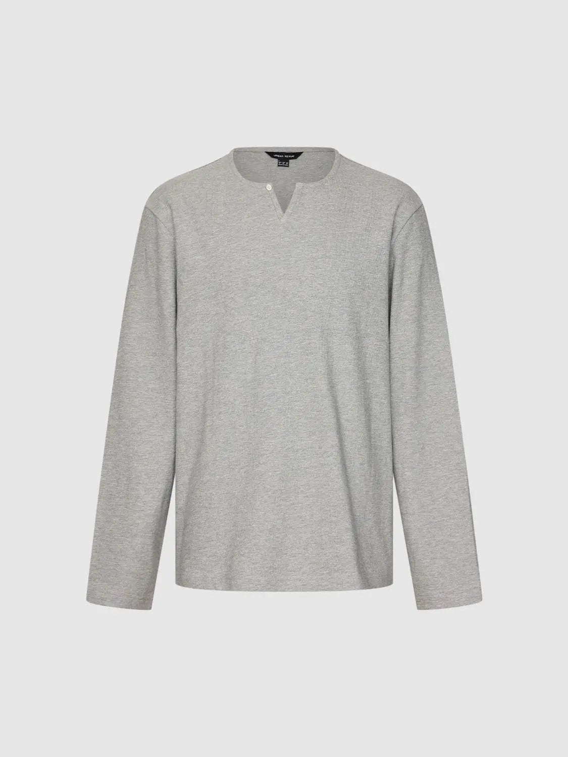Solid Button Neck Long Sleeve Cotton T-Shirt