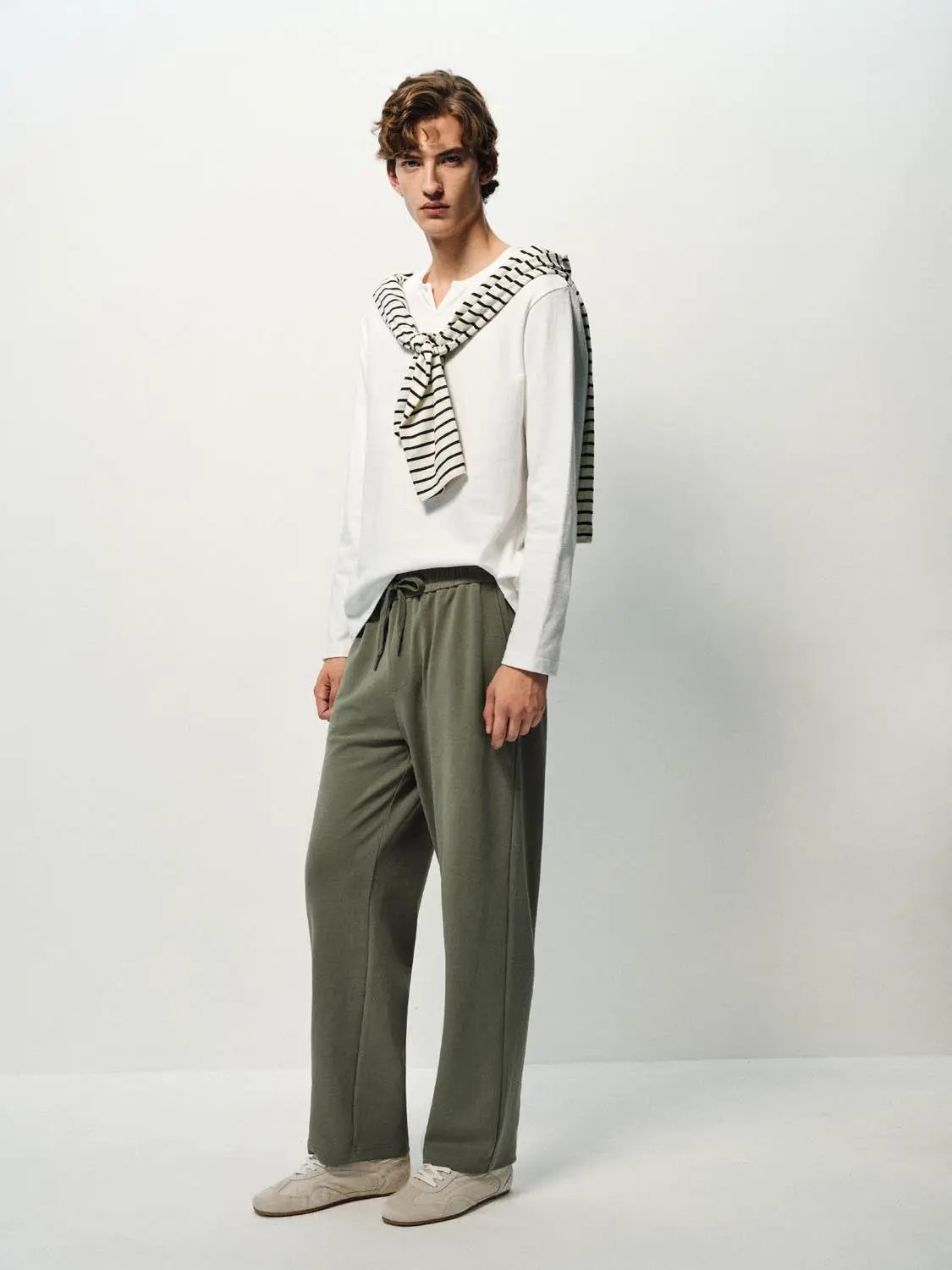 Solid Button Neck Long Sleeve Cotton T-Shirt
