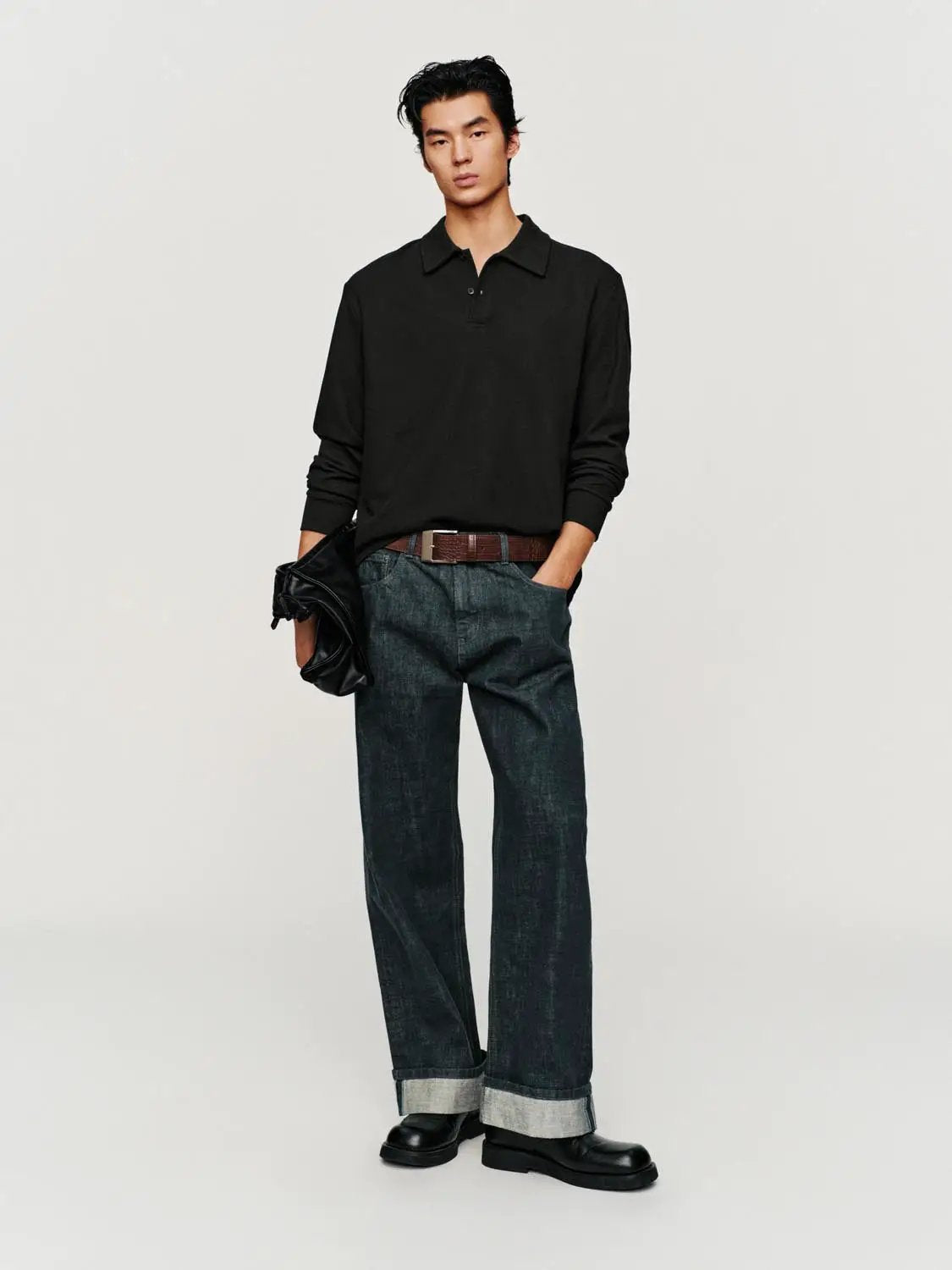 Textured Regular Fit Long Sleeve Polo Shirt