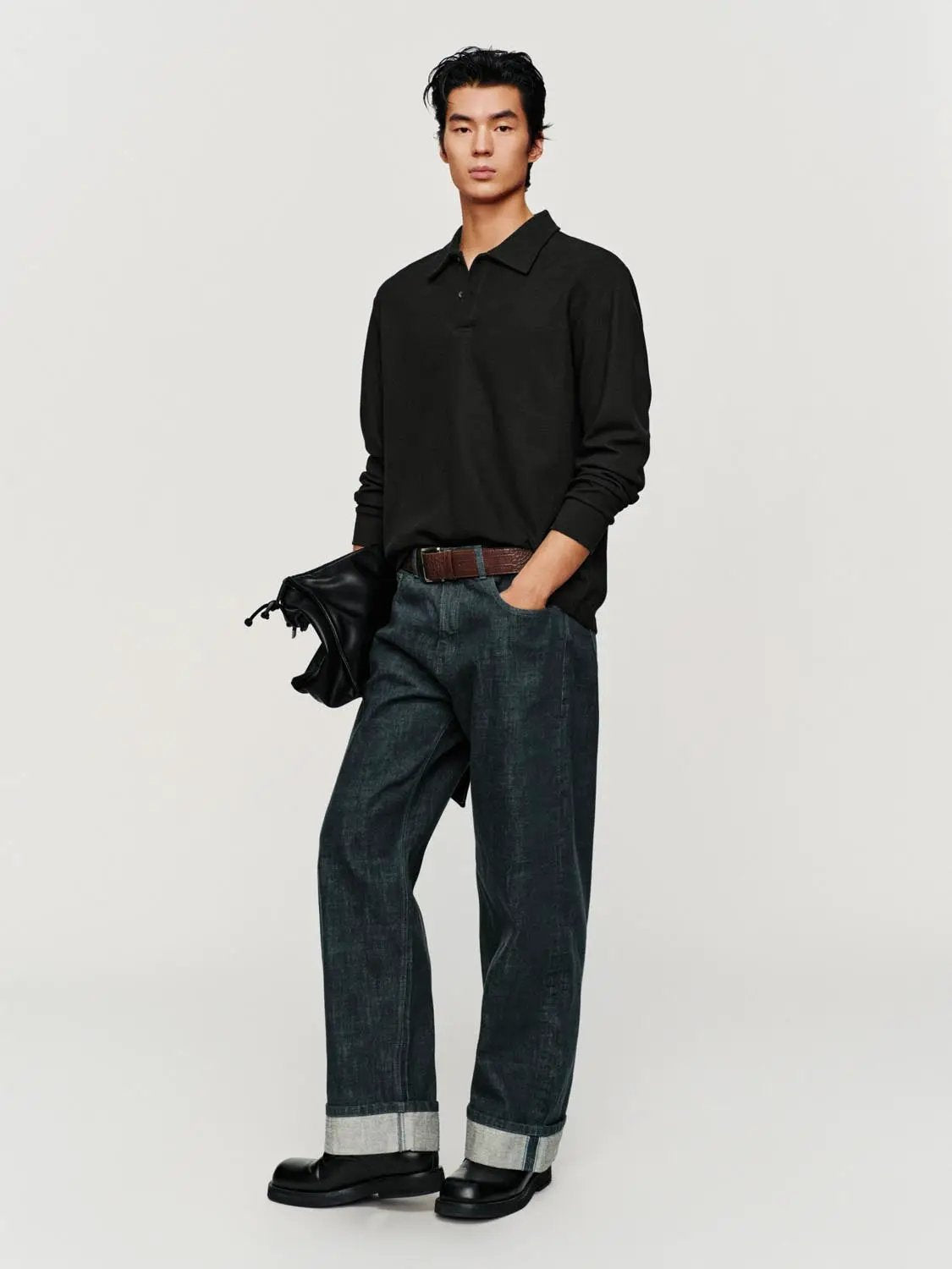 Textured Regular Fit Long Sleeve Polo Shirt