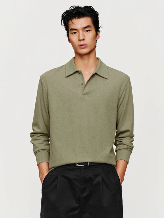 Textured Regular Fit Long Sleeve Polo Shirt