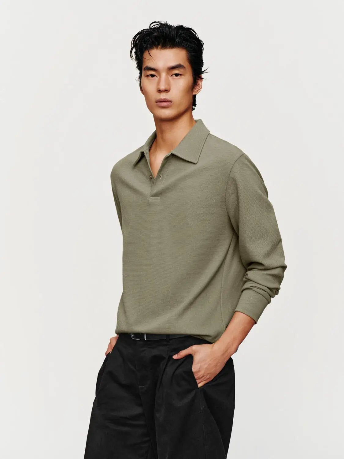 Textured Regular Fit Long Sleeve Polo Shirt