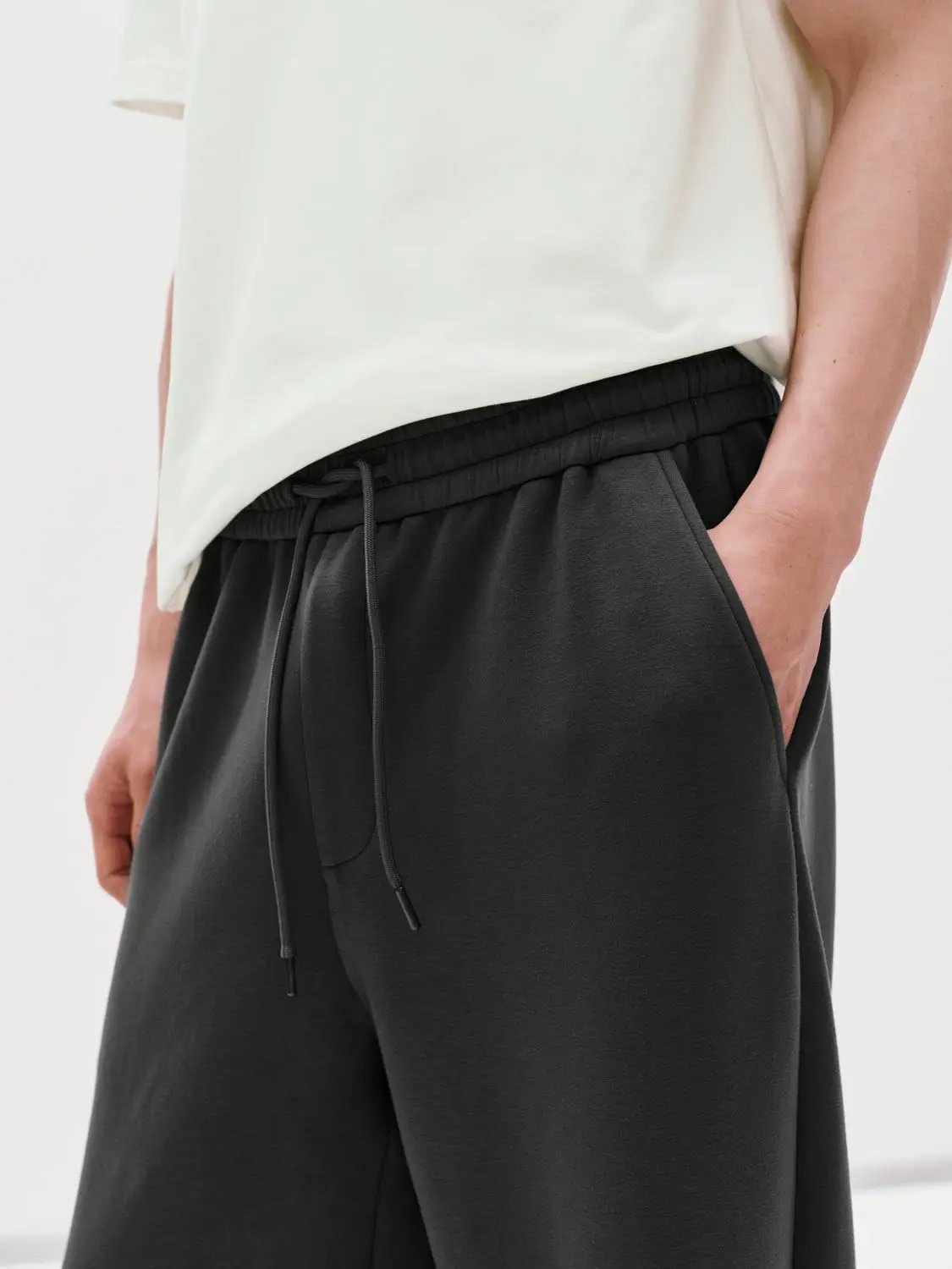 Elastic Waist Drawstring Pull On Straight Leg Cotton Pants