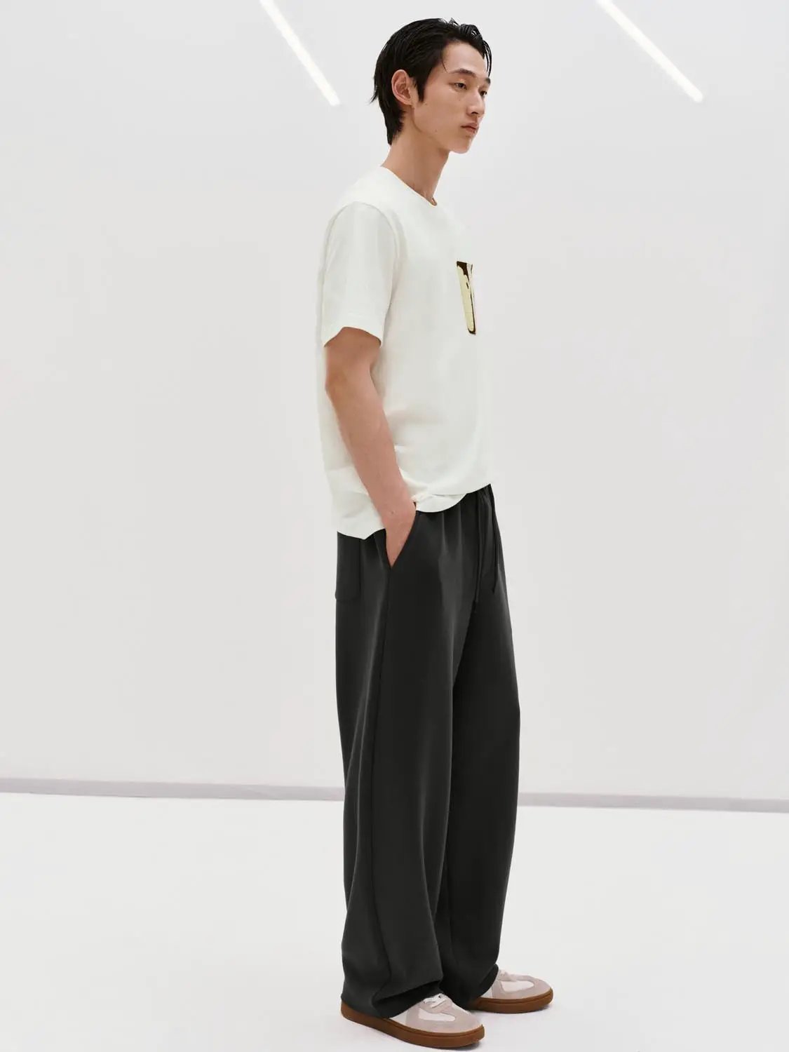 Elastic Waist Drawstring Pull On Straight Leg Cotton Pants