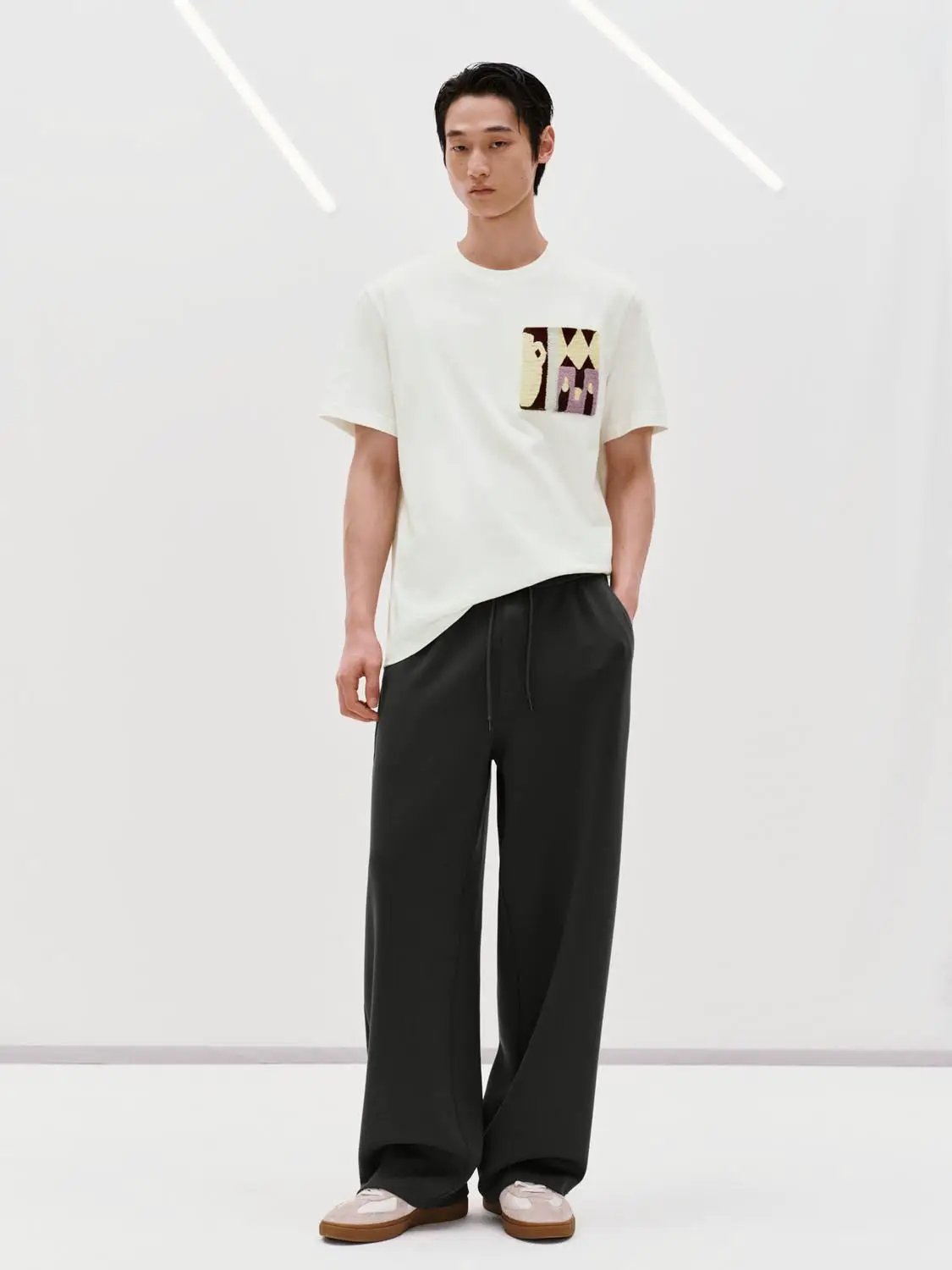 Elastic Waist Drawstring Pull On Straight Leg Cotton Pants