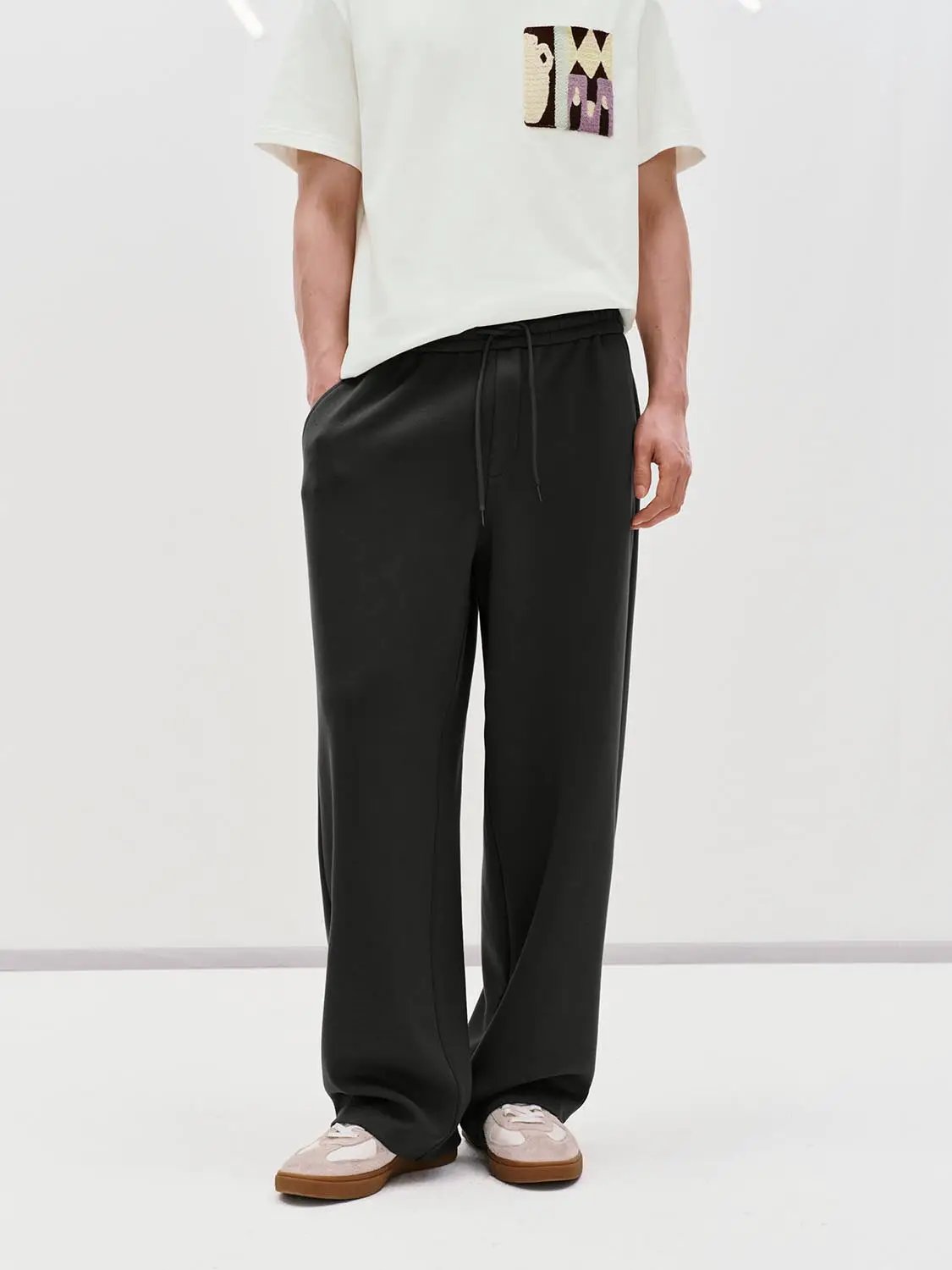 Elastic Waist Drawstring Pull On Straight Leg Cotton Pants