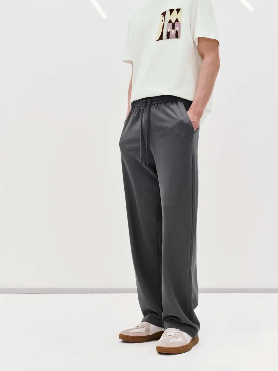 Drawstring Waist Wide-leg Pants