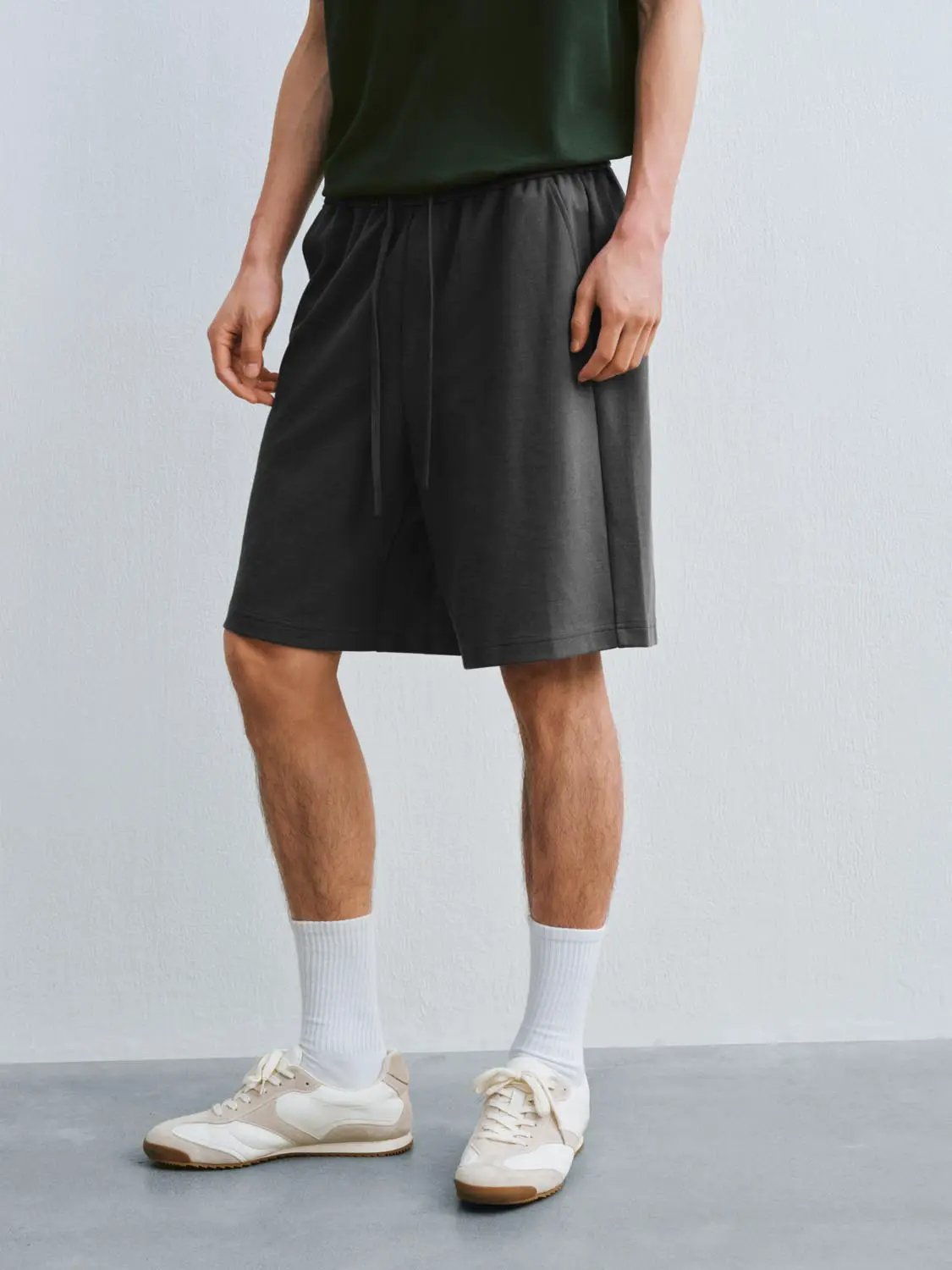 Loose Fit Drawstring Waist Solid Knee Length Casual Shorts