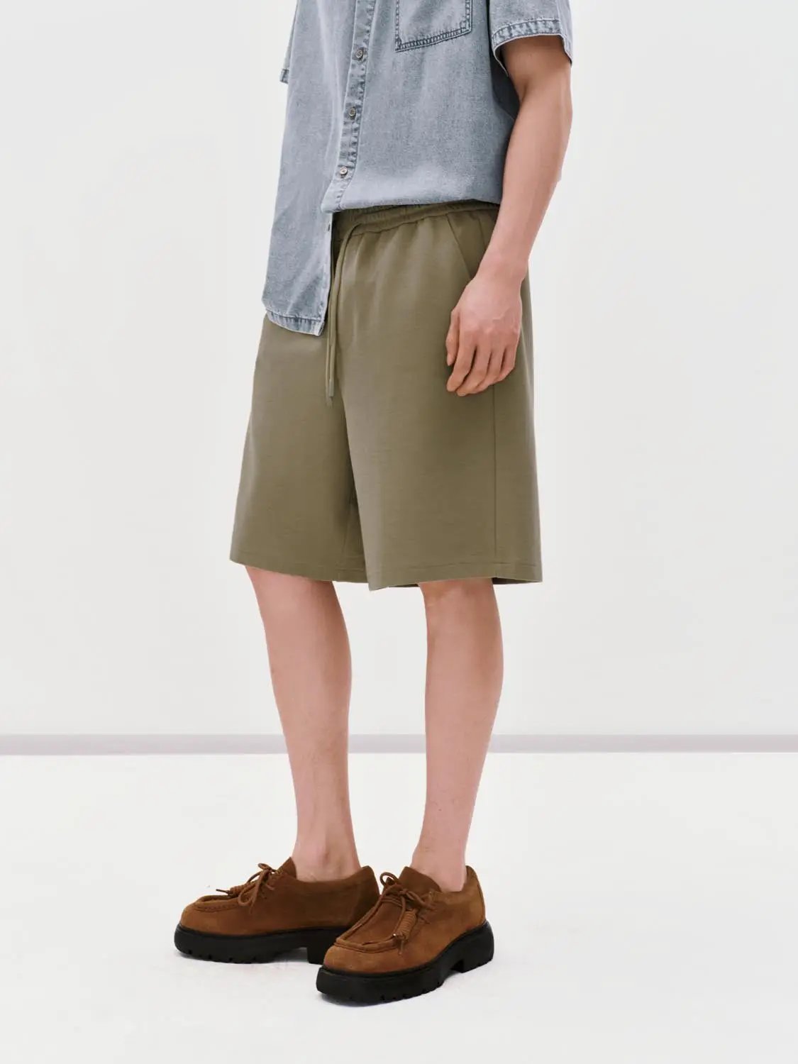 Loose Fit Drawstring Waist Solid Knee Length Casual Shorts