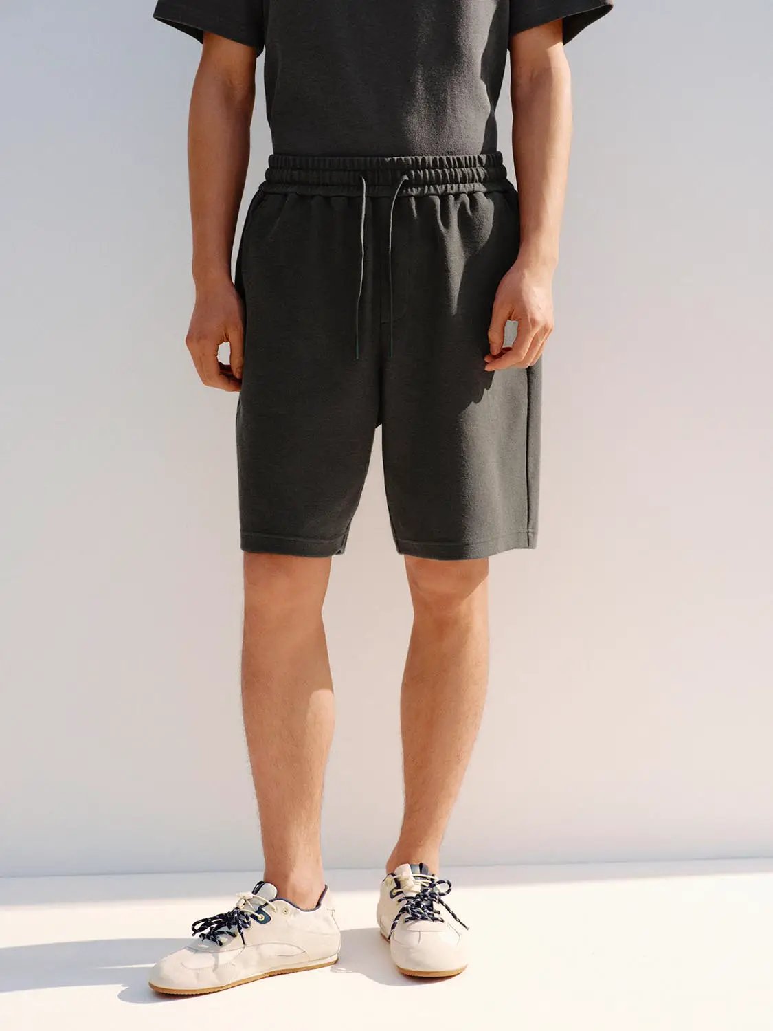 Elastic Drawstring Waist Cotton Blend Shorts