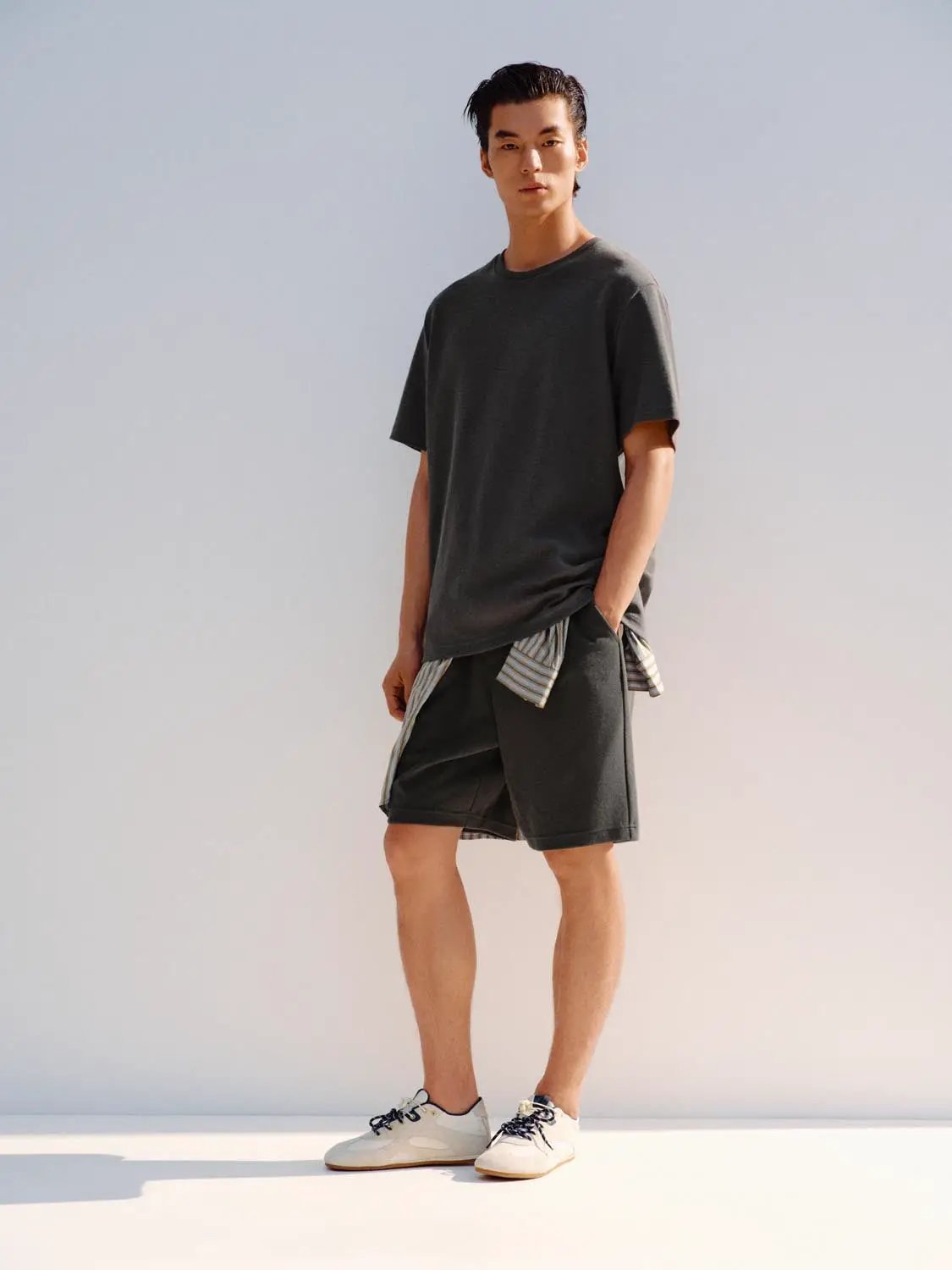 Elastic Drawstring Waist Cotton Blend Shorts