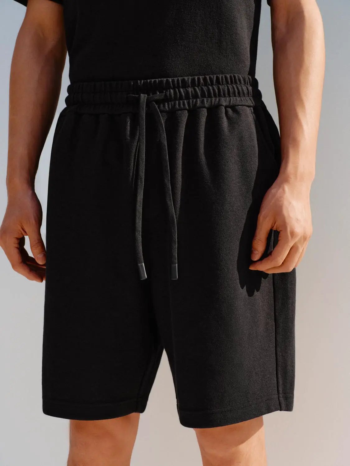 Elastic Drawstring Waist Cotton Blend Shorts