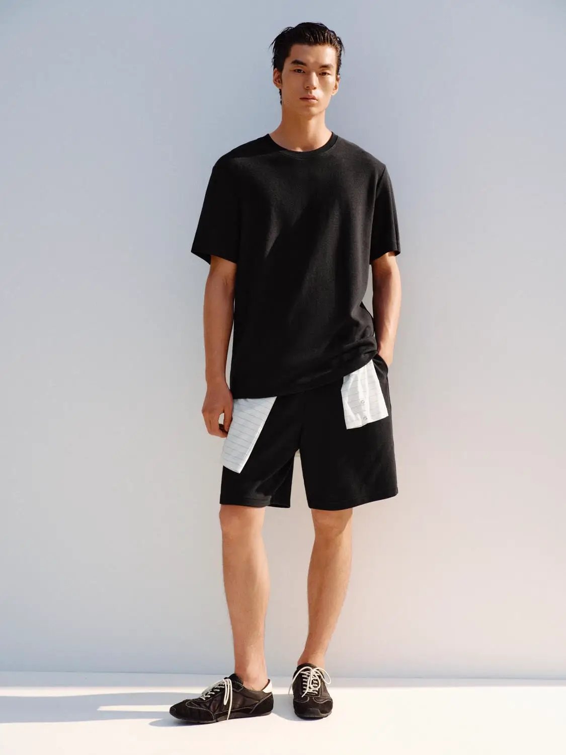 Elastic Drawstring Waist Cotton Blend Shorts