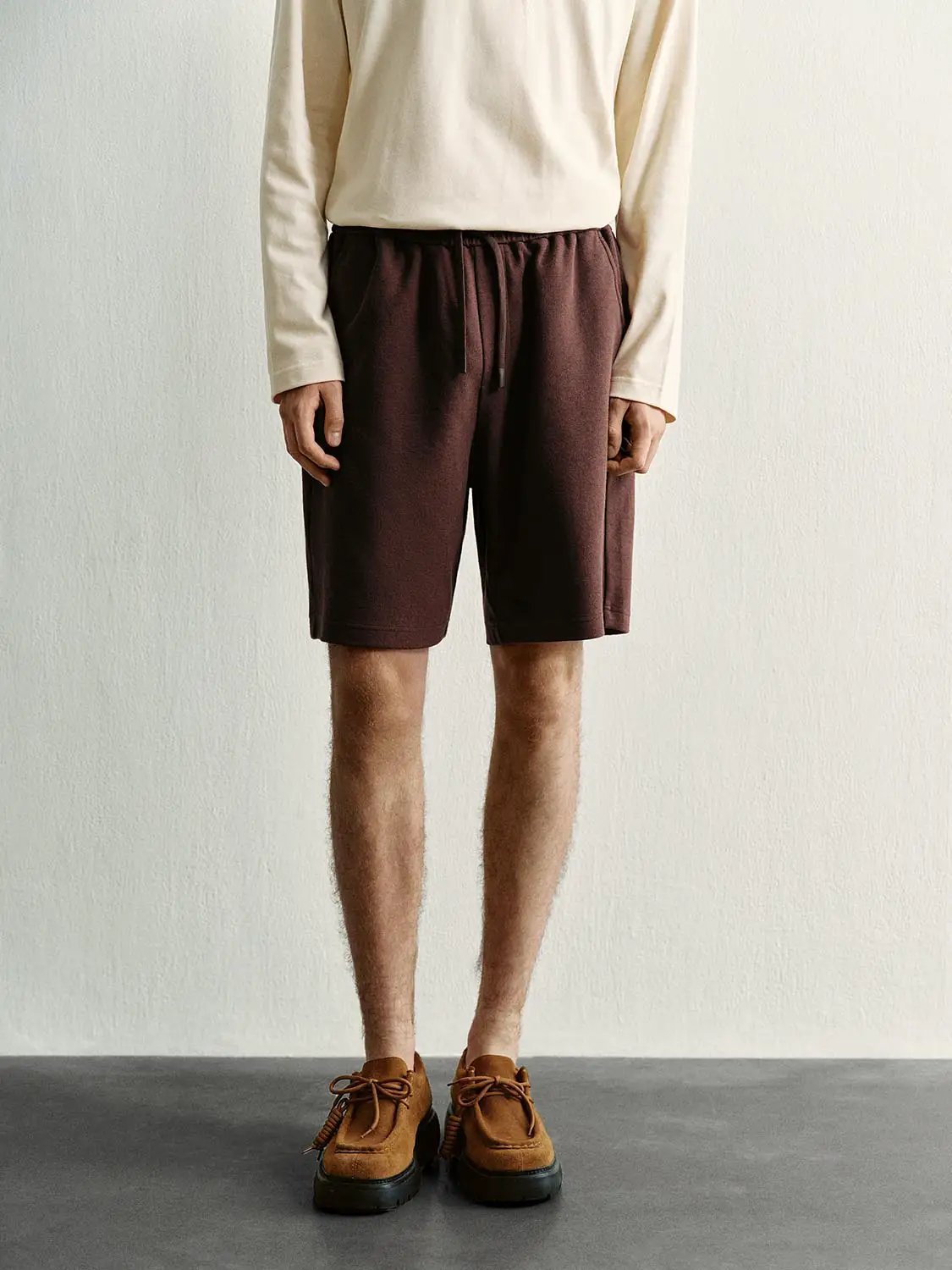 Elastic Drawstring Waist Cotton Blend Shorts