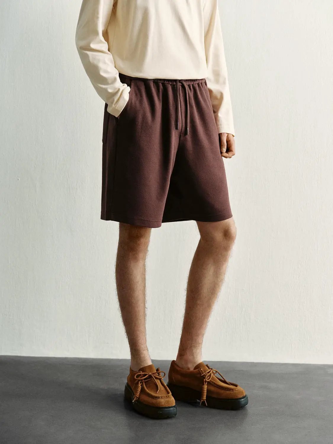 Elastic Drawstring Waist Cotton Blend Shorts