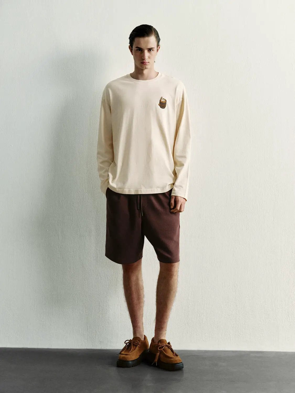 Elastic Drawstring Waist Cotton Blend Shorts