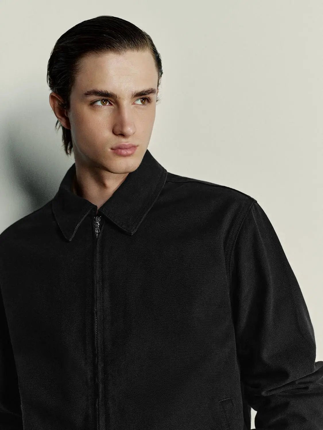 Zip Front Shirt Collar Long Sleeve Cotton Jacket