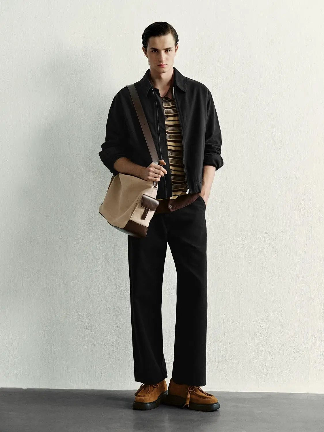 Zip Front Shirt Collar Long Sleeve Cotton Jacket