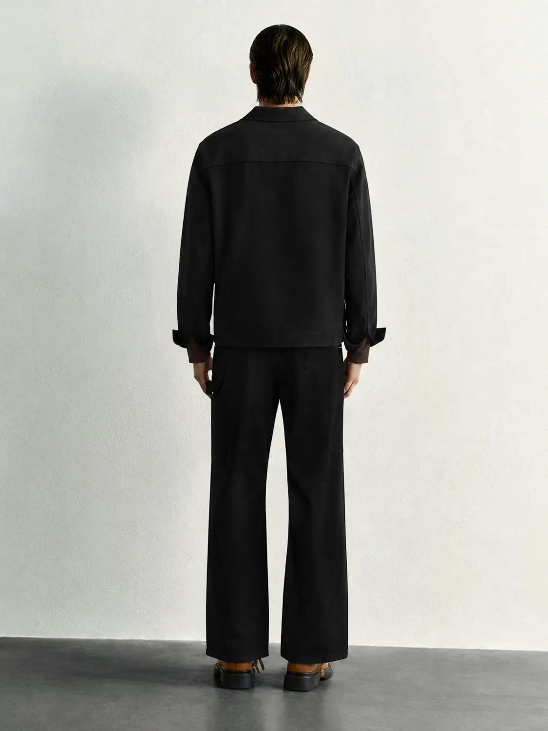 Zip Front Shirt Collar Long Sleeve Cotton Jacket