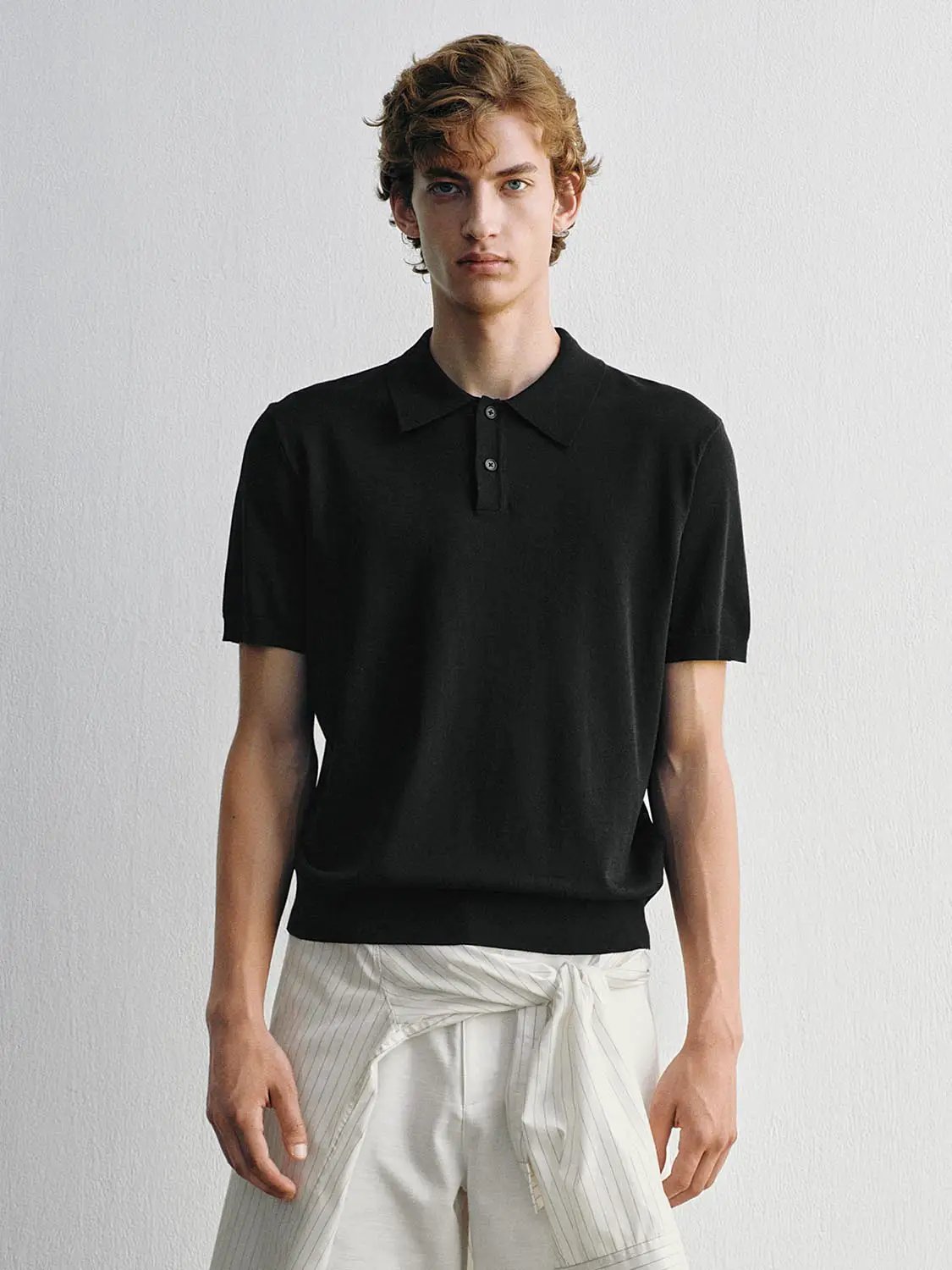 Heather Knit Short Sleeve Placket Button Polo Shirt