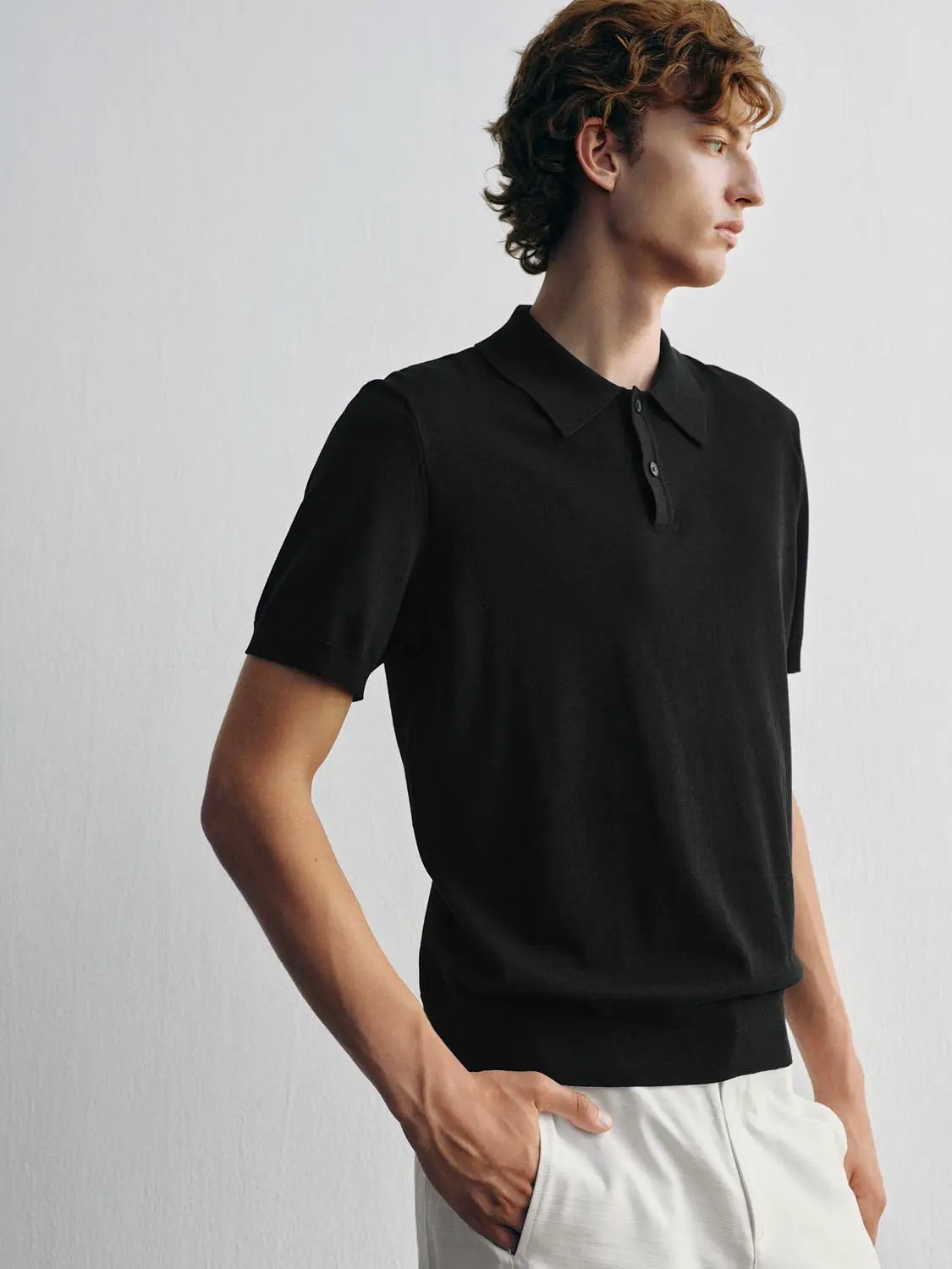 Heather Knit Short Sleeve Placket Button Polo Shirt
